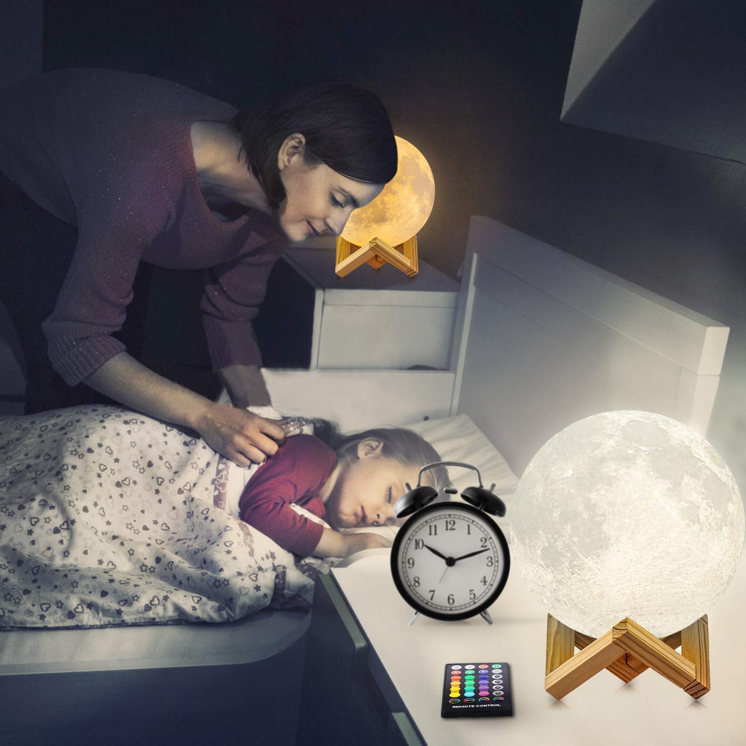 Mondlampe, Mond-Nachtlicht, 16 Farben, Mondlicht mit Ständer, Fernbedienung, Touch-Steuerung und USB-wiederaufladbar, dekorative Lampe für Mädchen, Kinder, Weihnachtsfeier, Geschenk (15,2 cm)