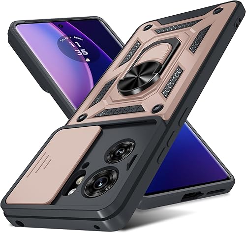 Janmitta Funda compatible con Moto Edge 2023, funda integrada para lente de cámara deslizante + soporte de anillo de dedo, resistente a prueba de