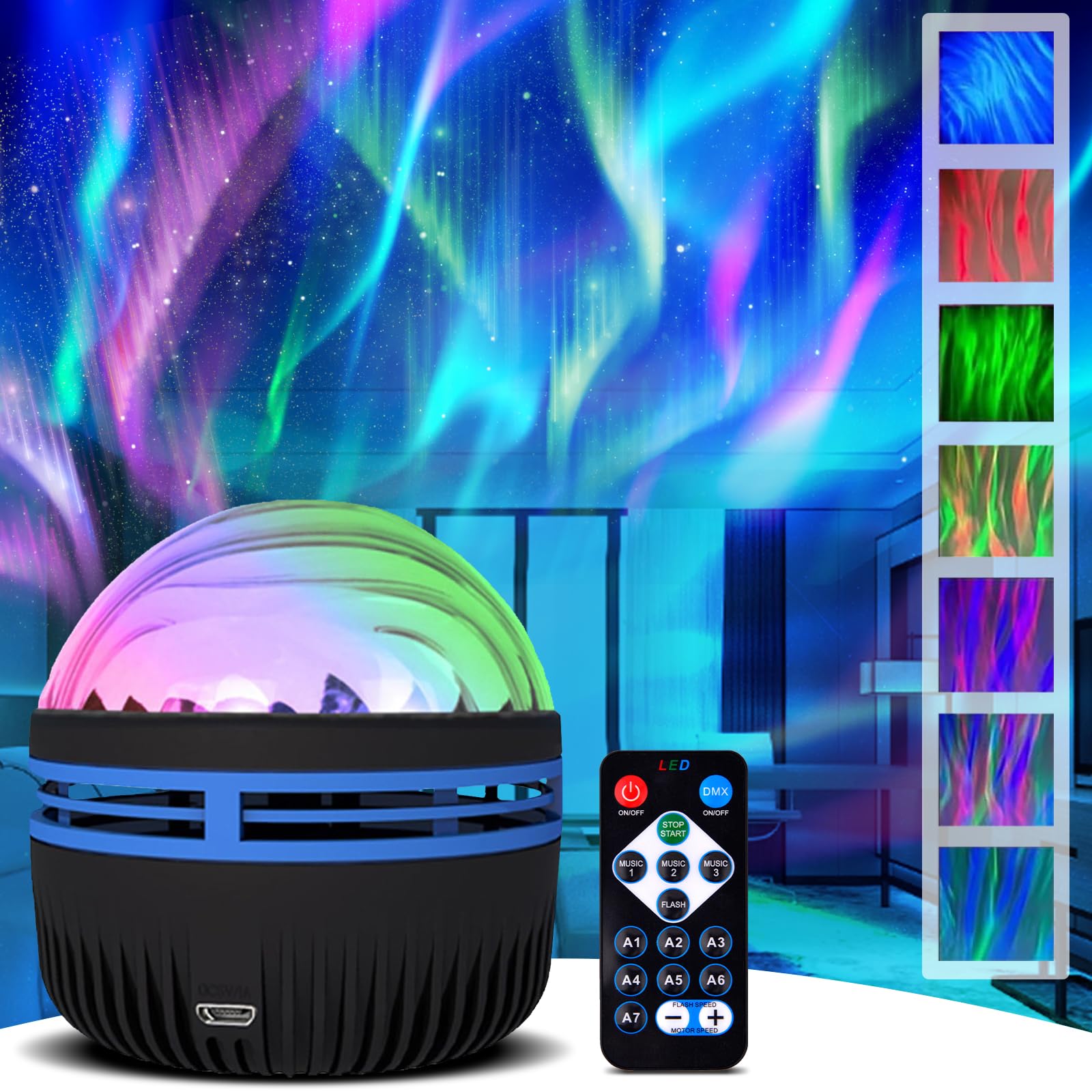 Picrik Northern Lights Aurora Projector, 2 in 1 Northern Lights and Ocean-Waves Projector, Northern Lights Projector Colorful Changes, Waves Nebulae Stars Lamp Projector for Room Bedroom Decor.
