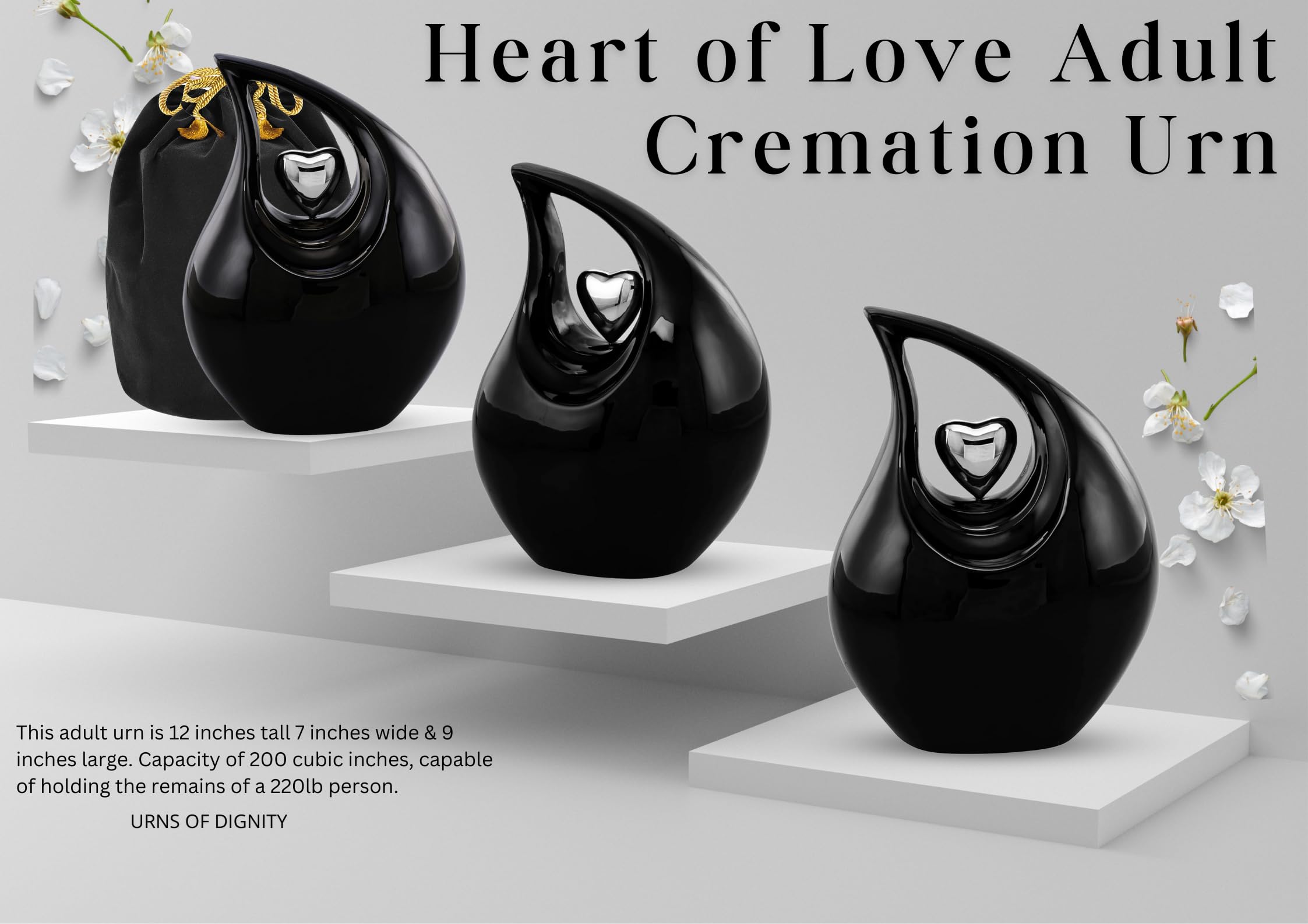 Urna Per Ceneri Heart Of Love In Metallo – Decorativa, Con Coperchio A Vite, Capacità Per Adulto, 30,5 Cm, Include Sacchetto In Velluto - 5
