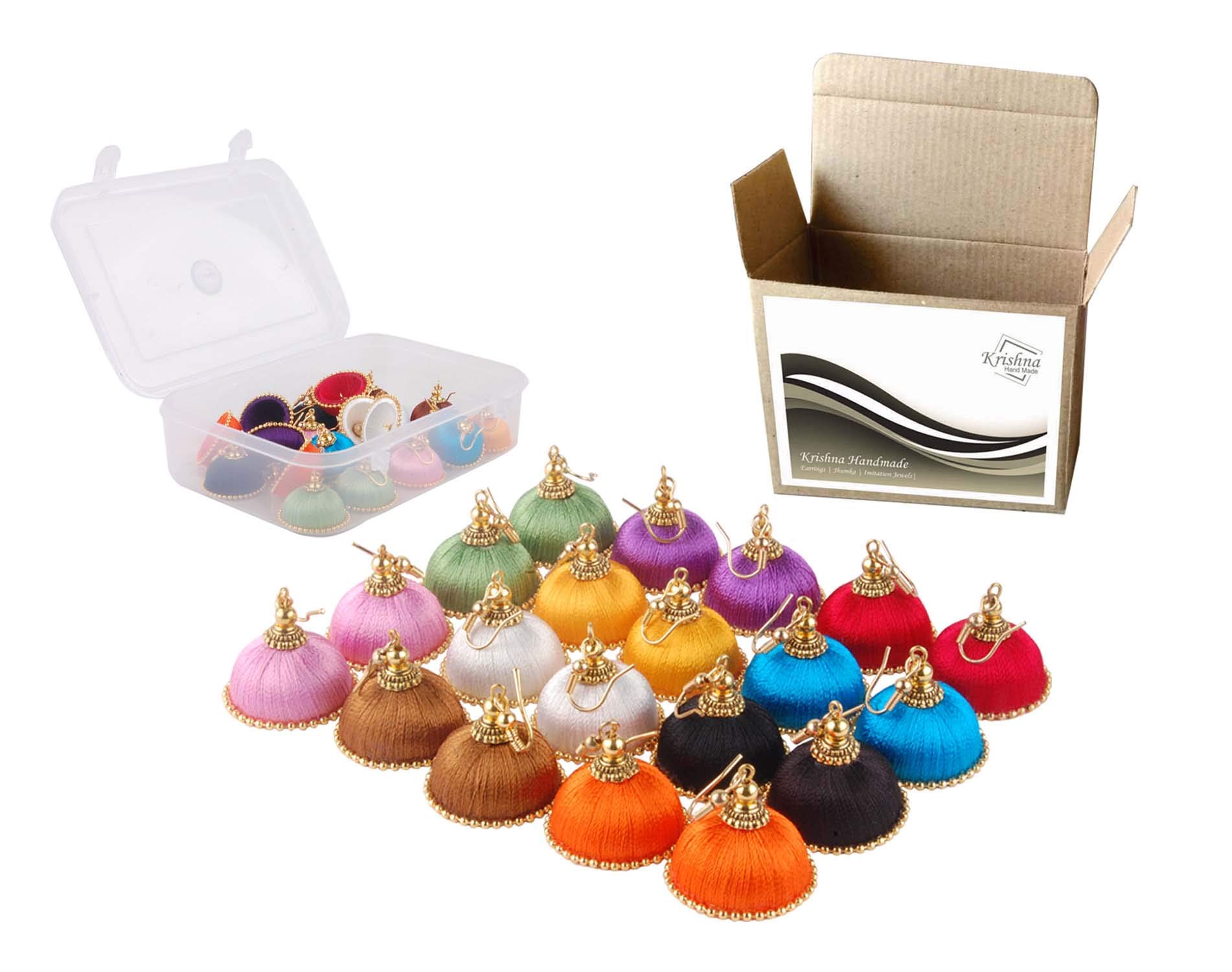 Prishas Women Krishna Twinkling Hook Silk Thread Jhumkas - 20Mm [Small Size] [10 Set Of Earrings] (B0739S6RSD) Amazon Price History, Amazon Price Tracker