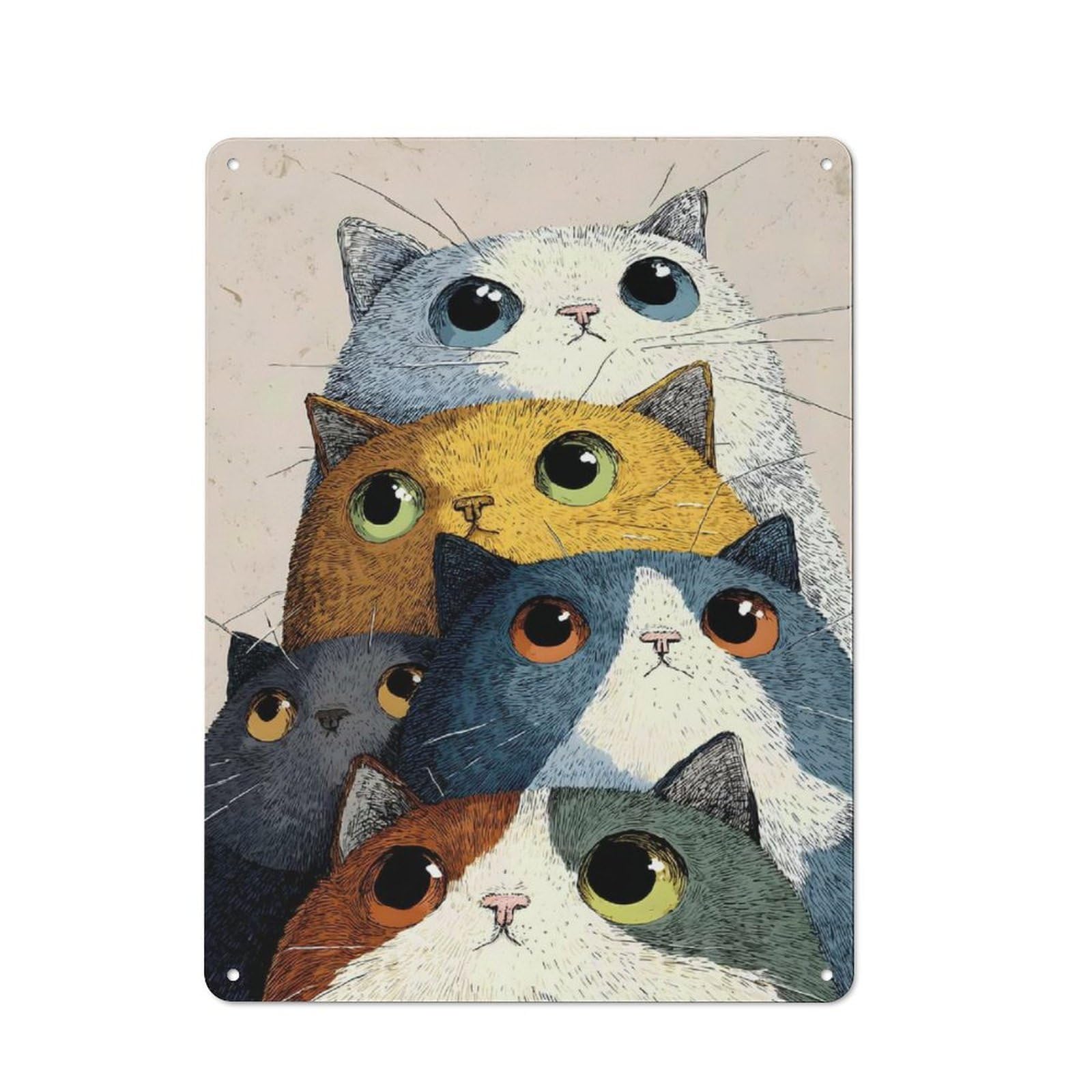 Tin Wall Plaque 40x30cm with Stack of Colorful Cats Illustration for Hobby Room Or Studio, for Updating Hobby Room And Studio after Moving