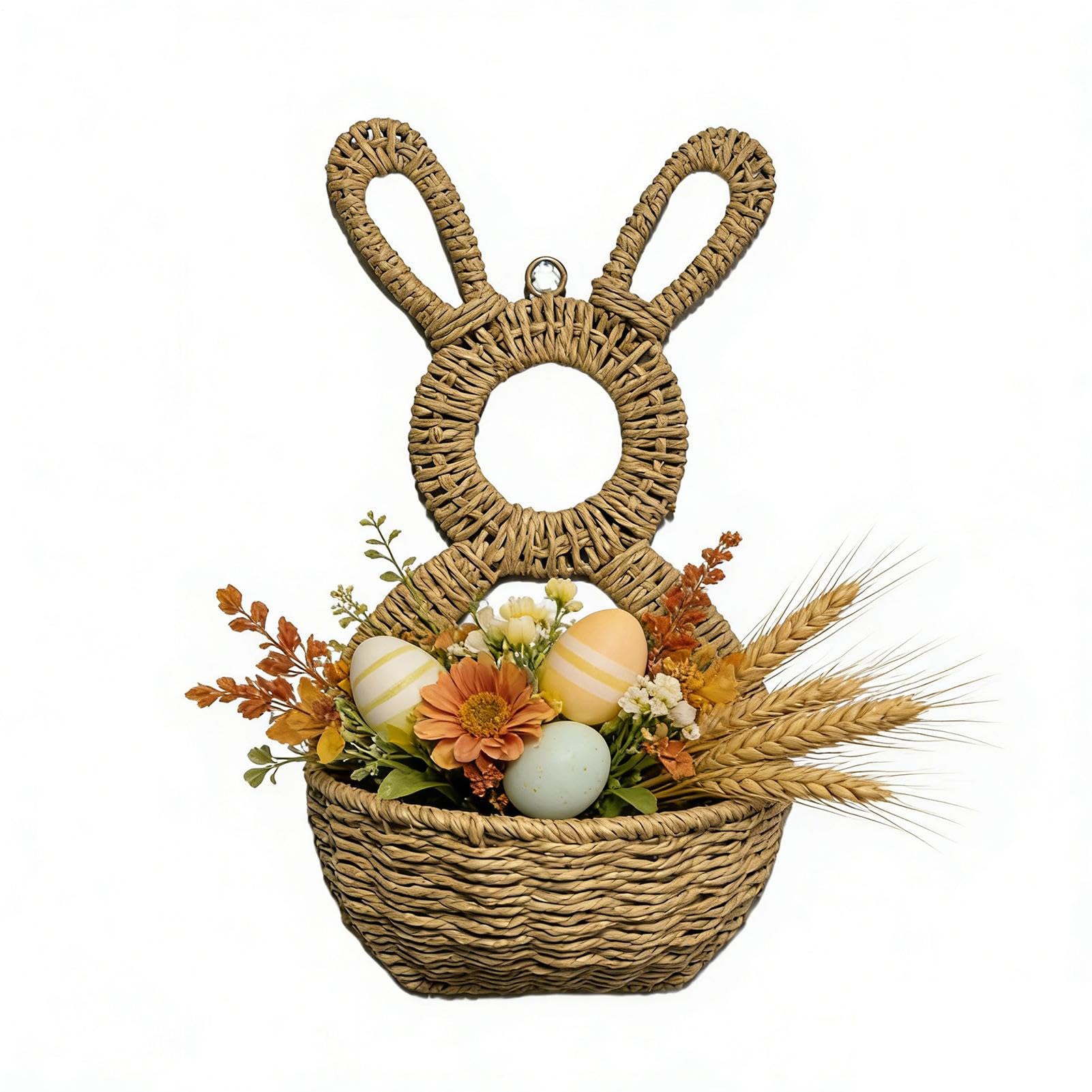 Osterhasen-Wandkorb – Rattan-gewebte Osterhasen-Dekor-Wandtasche, natürliche Weiden-Hängetasche, handgefertigter Leporid-Pflanzgefäß, Landdekoration für Zuhause, Bauernhaus, Outdoor und Zaun