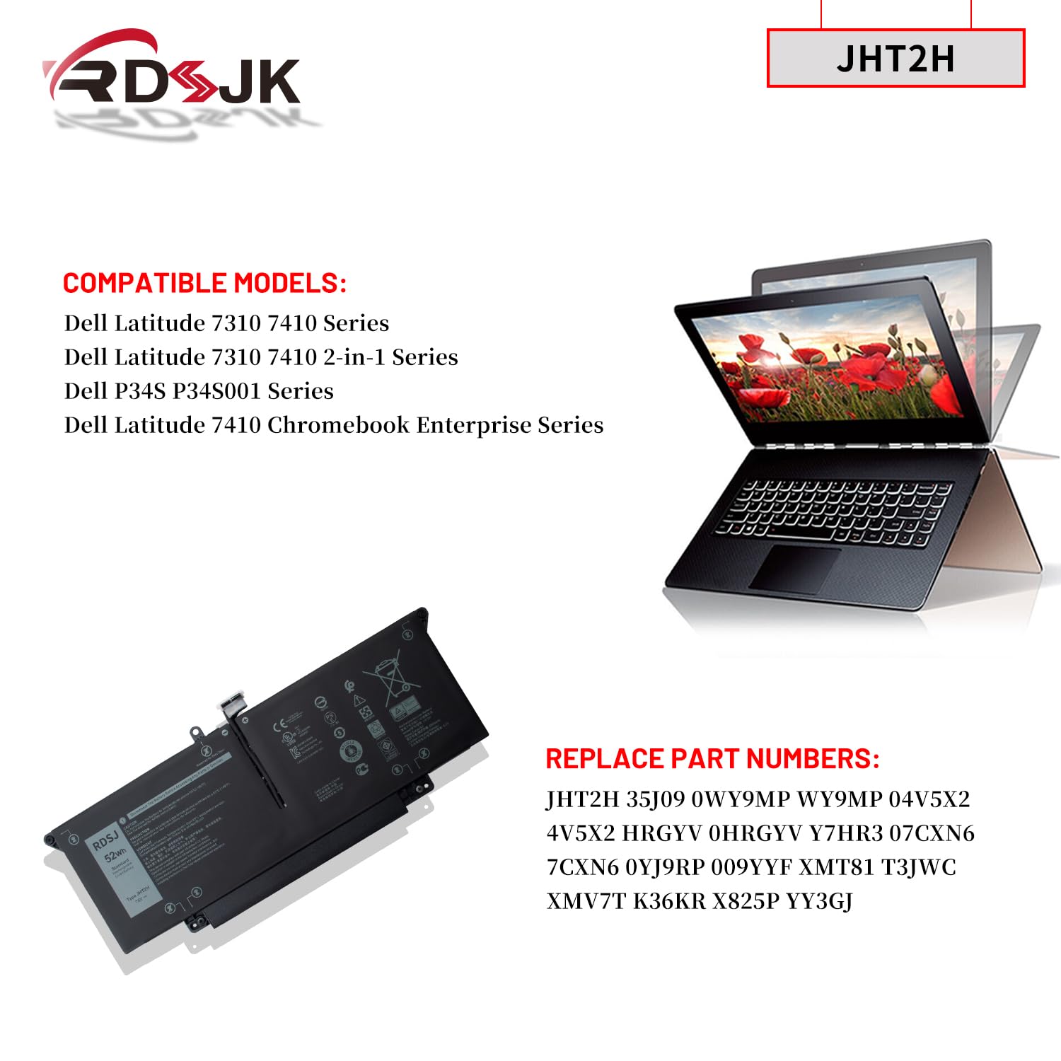 JHT2H Laptop Battery for Dell Latitude 7310 7410 P34S P34S001