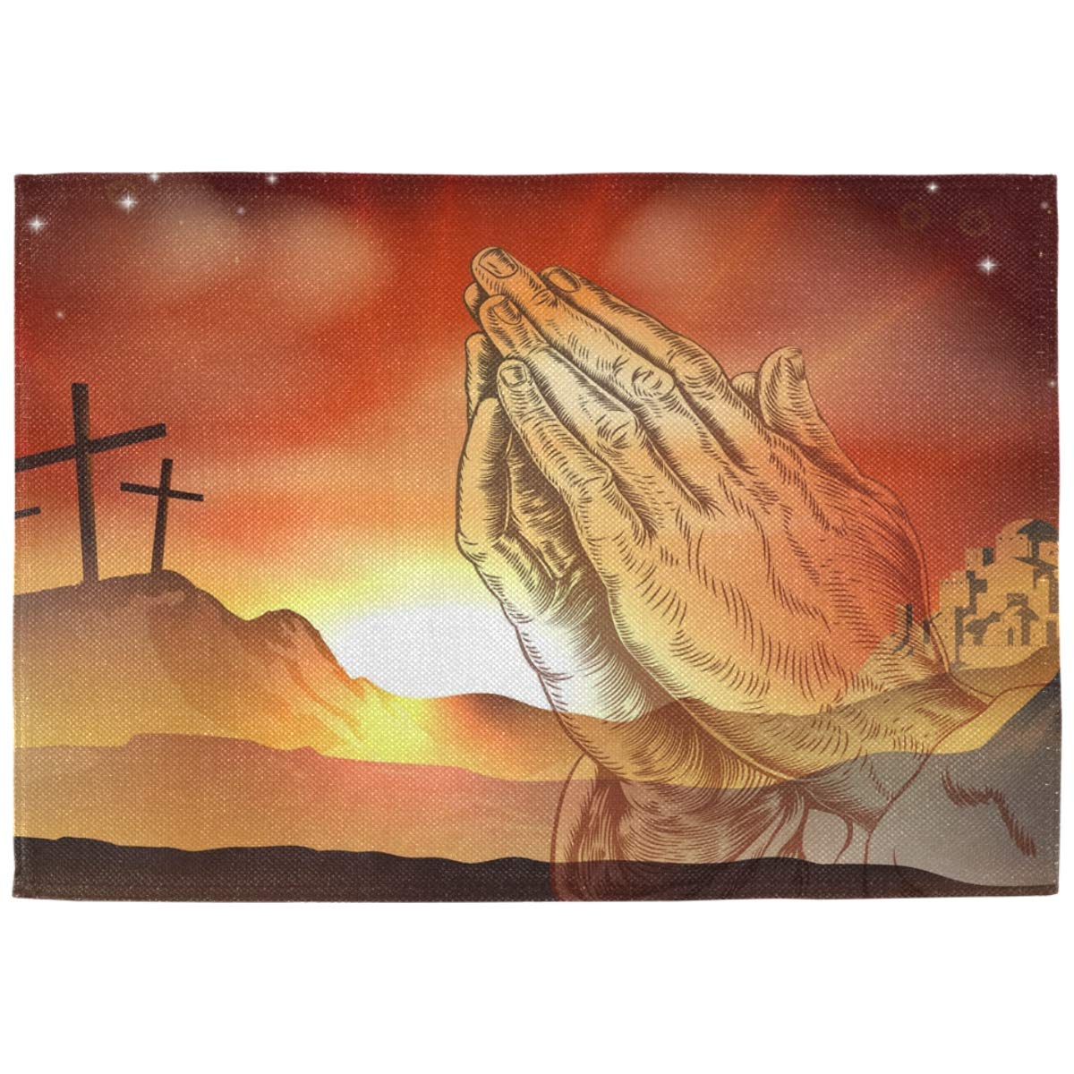 Pfrewn Easter Day Christian ES Placemats Set of 4 Table Mat Praying Hands Place Mat Double-Sided Print 12