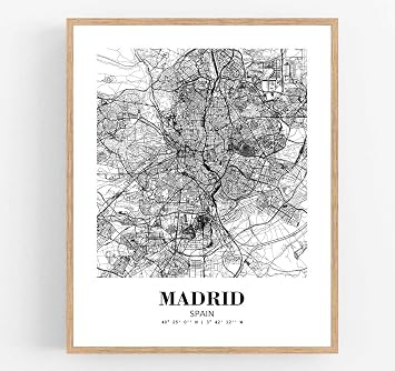 Eleville 8X10 Unframed Madrid Spain City View Abstract Road Modern Map Art Print Poster Wall Office Home Decor Minimalist Line Art Hometown Housewarming wgn391