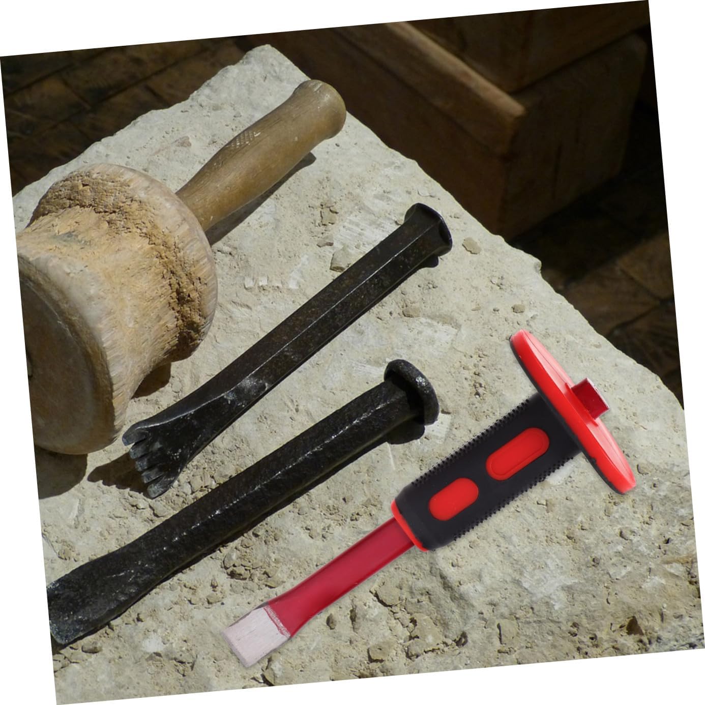 Kichvoe 1Set Rock Chisel Set Heavy Duty Concrete Chisel Tool with Protective Hand Guards Ergonomic Design for Metalworking Masonry and Hard Rock Cutting