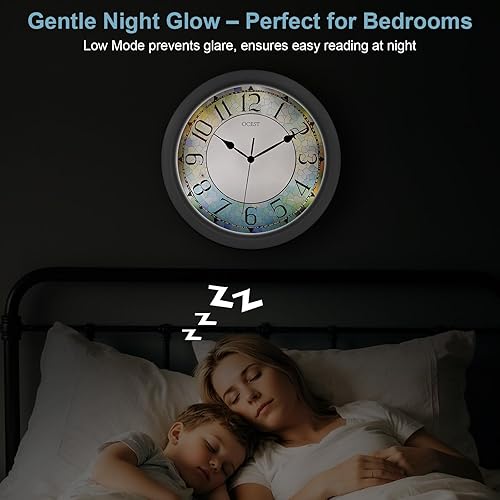 Miniatura 7 de OCEST Reloj de pared con luz nocturna de 13 pulgadas, LED de brillo silencioso y ajustable, gran pantalla fácil de leer, funciona con pilas para