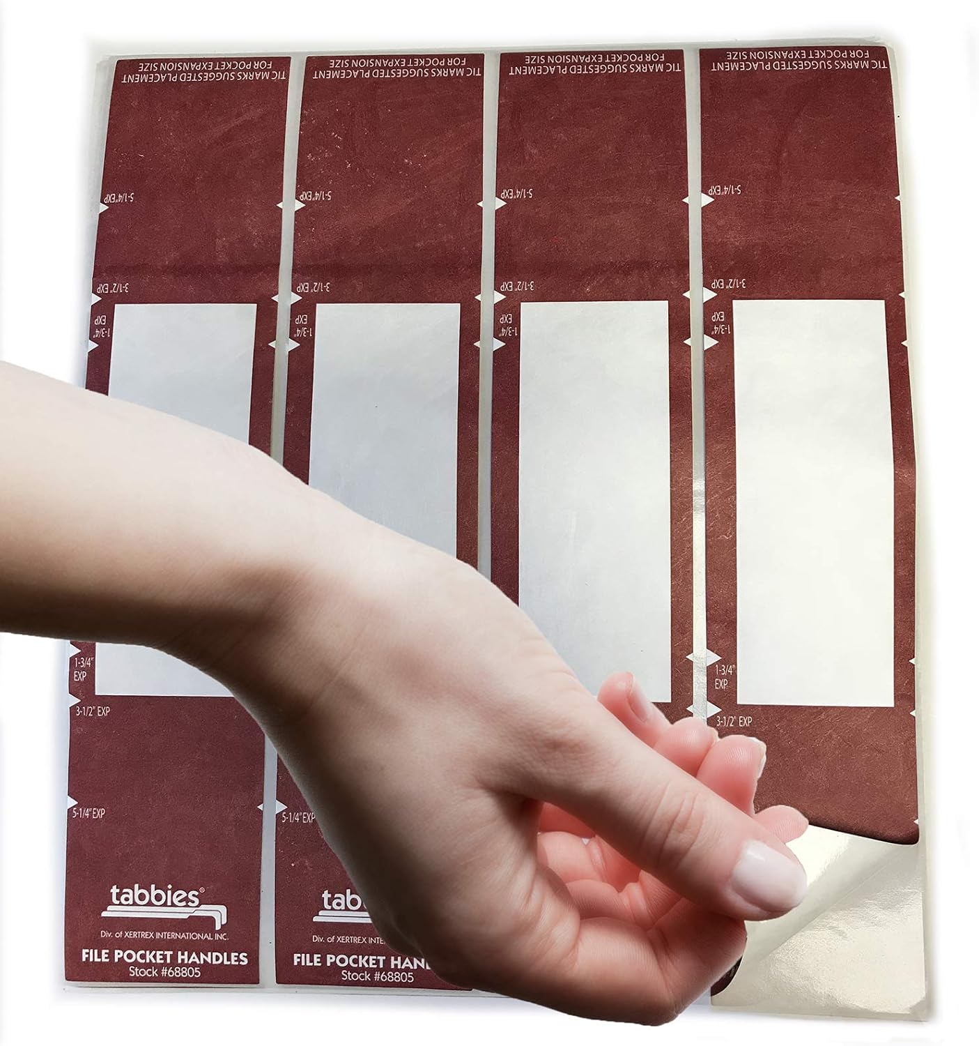 Tabbies File Pocket Handles, 9.63 X 2, Red/White, 4/Sheet, 12 Sheets/Pack