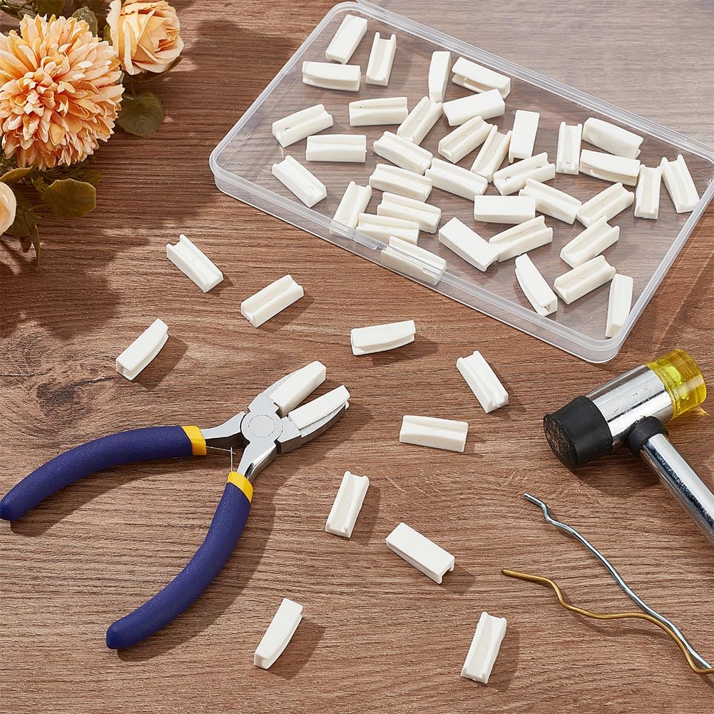 FINGERINSPIRE 48 PCS Plastic Flat Nose Plier Replacement Tips White Replacement Jaws for Flat Nose Pliers Plastic Plier Replacement Covers for Nylon Jaw Pliers Jewelry Pliers Tool Replace Accessories