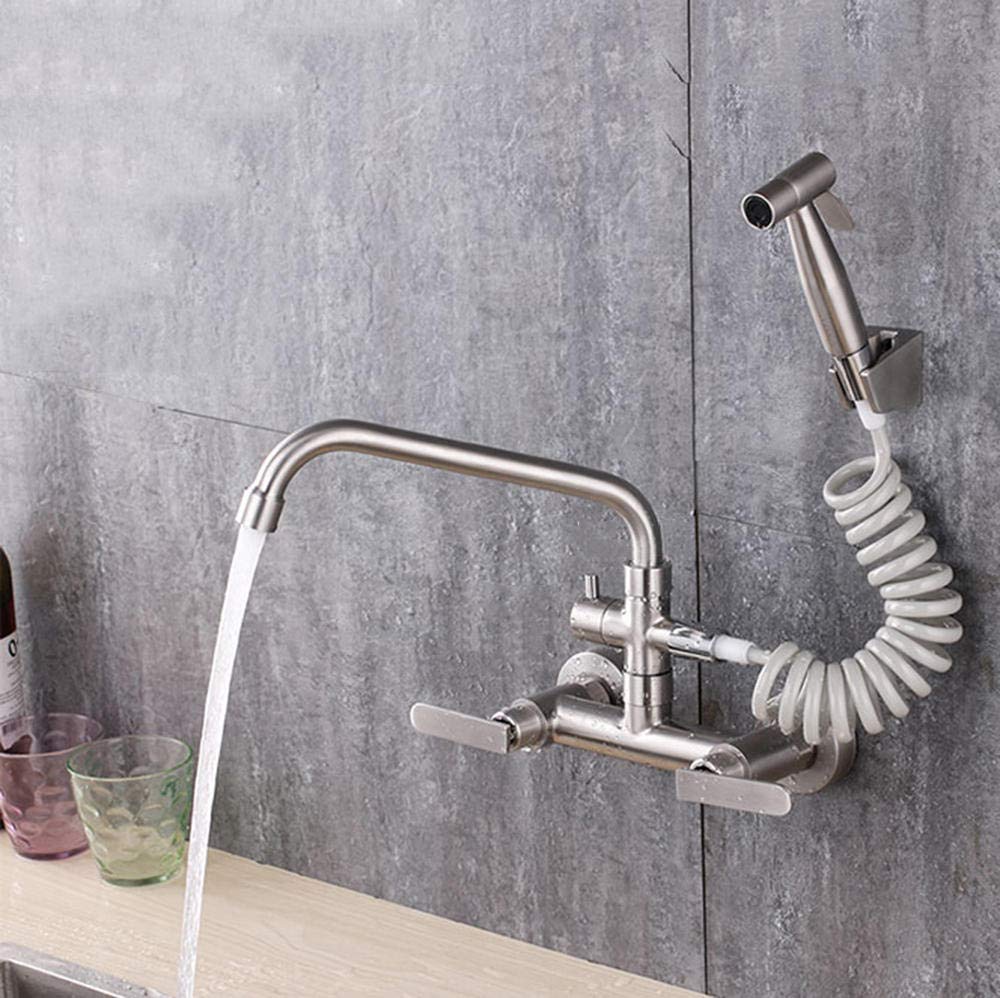 Robinet mural en acier inoxydable 304 brossé eau chaude et froide pour évier chic