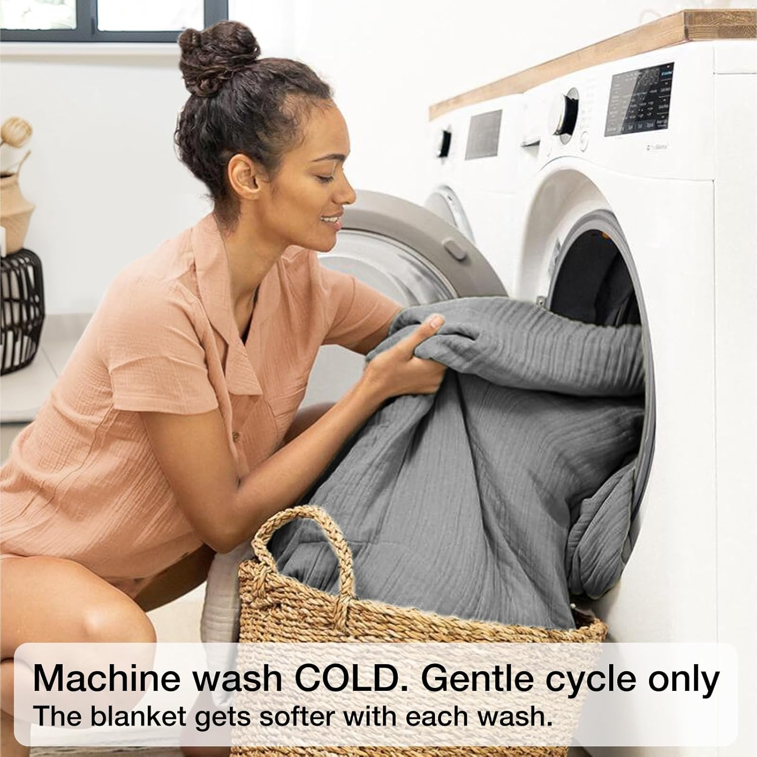 100% Cotton Muslin Blanket King 108" x 90", 6 Layers Breathable and Lightweight Cotton Throw Blanket for Bed, Soft Quilt Bedspread Coverlet, Gauze Blanket for Adults All Season, Grey - Image 4