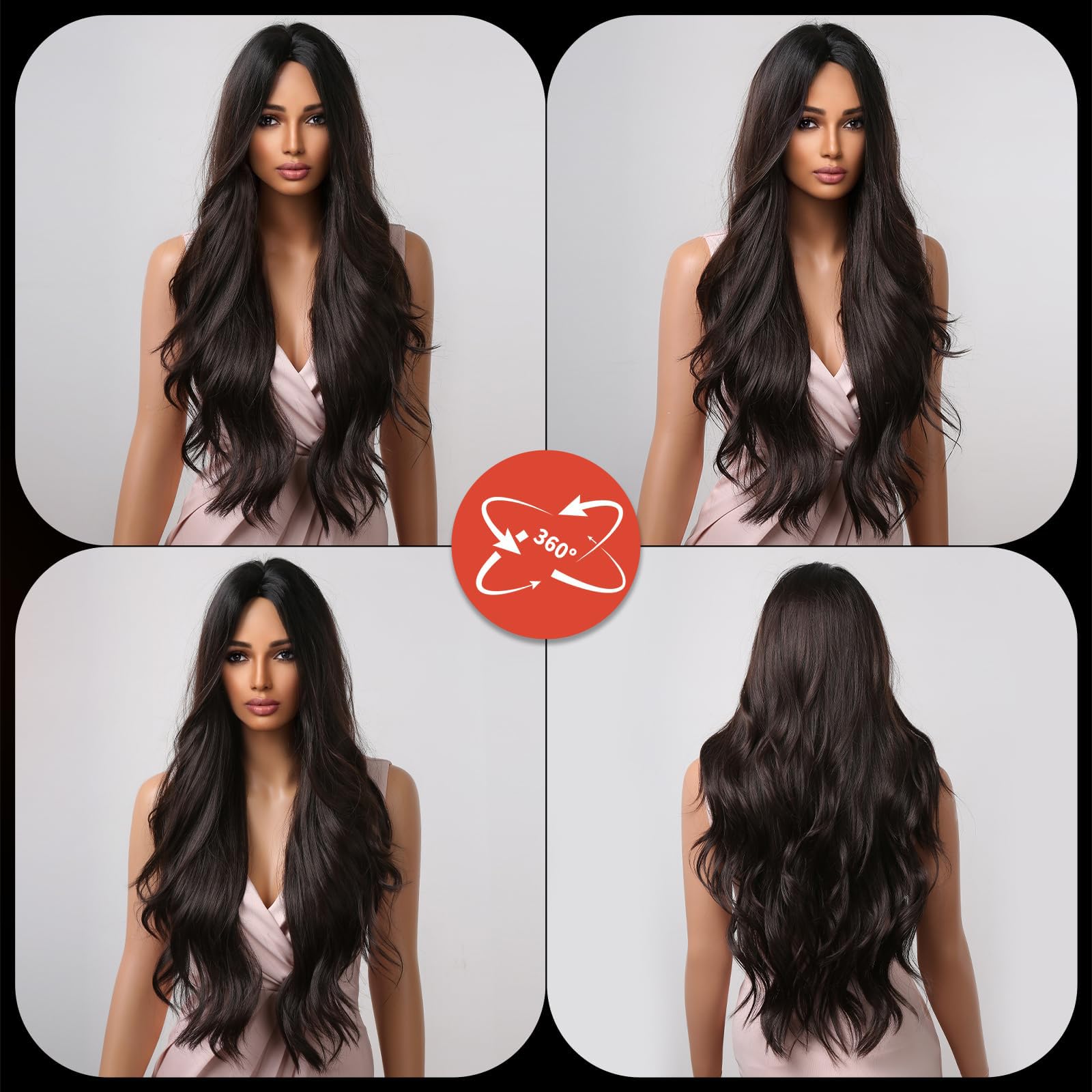 AOWVUTS Long Wave Wigs for Women Natuaral Synthetic Hair Heat Resistant Wig Ladies Fancy Dress Wig Charming Long Curly Hair Wigs Middle Part with No Bangs for Daily Party Cosplay Use - Image 4