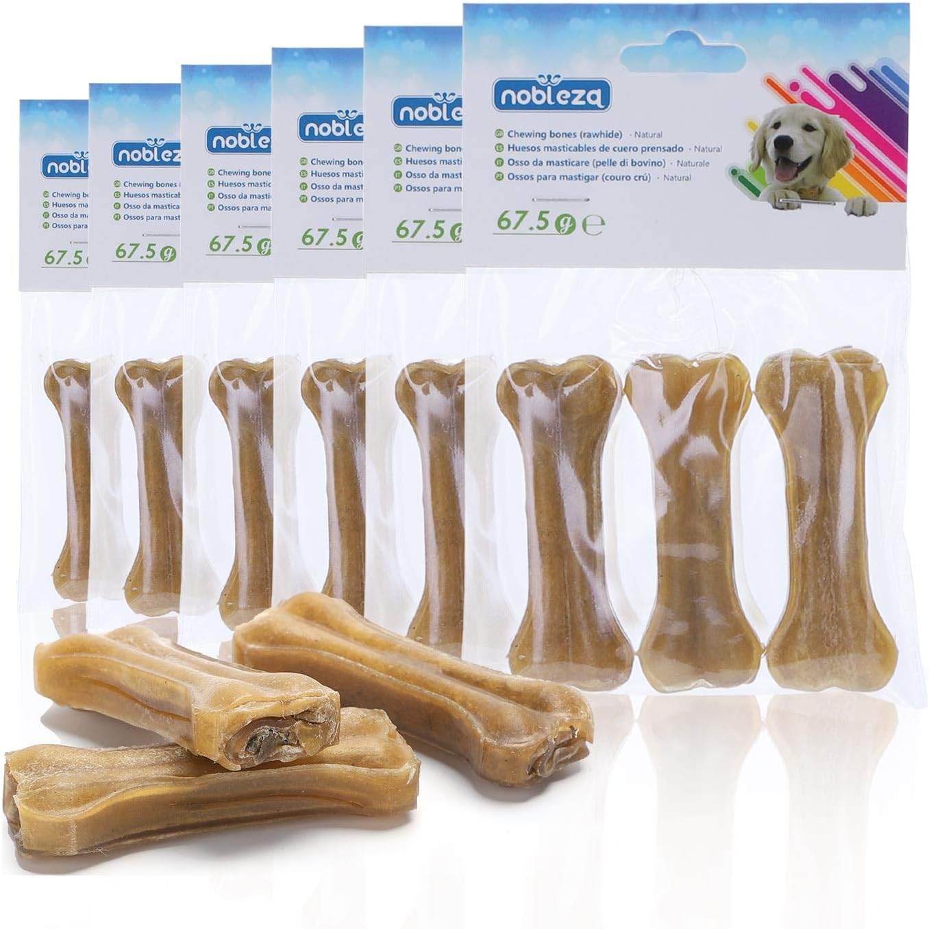 Nobleza - Hueso Prensado para Perros Fortalecedor de Dientes Stick Dental Dog Snack, Hueso de Nudillos de Cuero Crudo, Hueso para morder, 7.6cm,18pcs