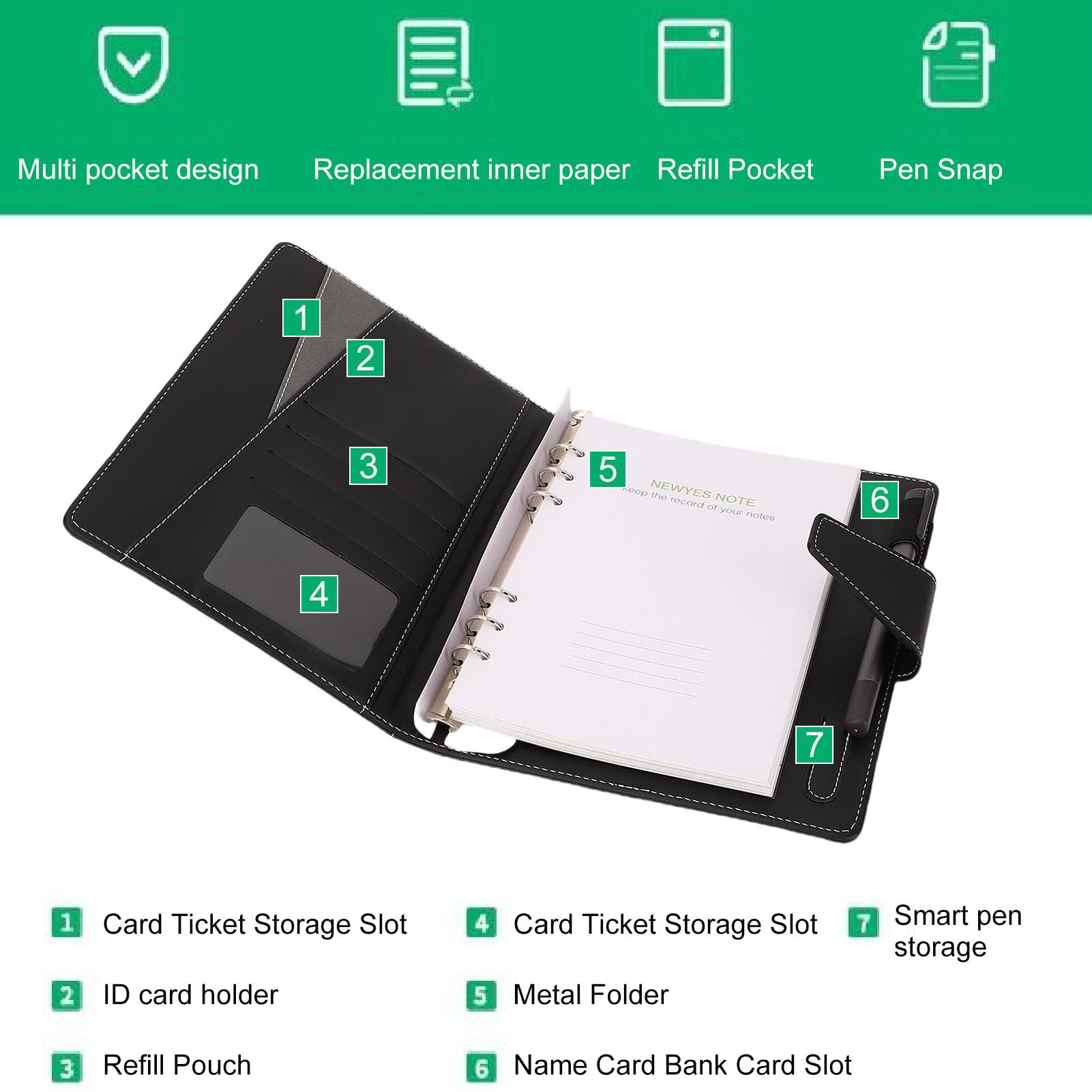 Brrnoo Intelligentes Digitales Stift-Notizbuch-Set, 16 M, Bluetooth 5.0, Intelligentes Stift-64-Seiten-Notizbuch mit Austauschbarer, Augenschonender Punktpapierstift-Nachfülltasche für