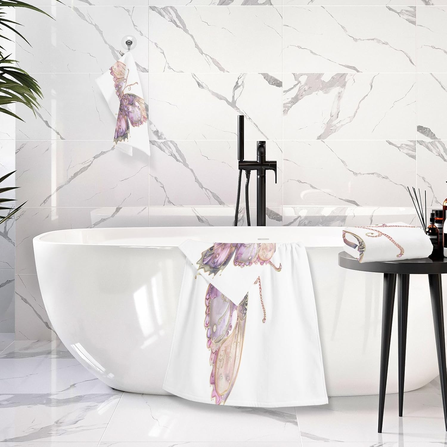 Hand Towels Premium Soft and Highly Absorbent Elegant Butterfly 2 Pcs Towels for Bathroom Set 100% Cotton Decorative Face Towels