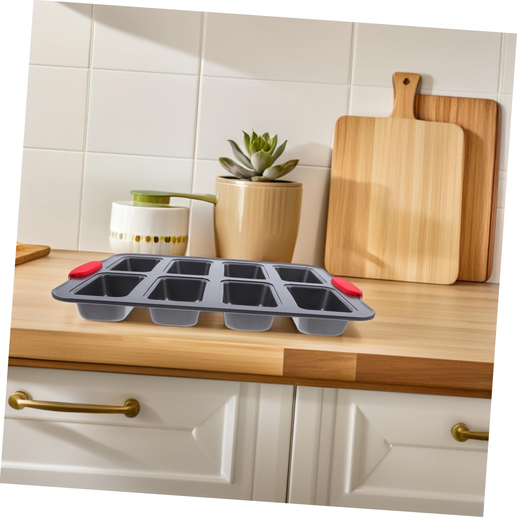 BESTOYARD Molde Rectangular para Bizcocho de Acero Inoxidable, 8 Cavidades, Antiadherente, con Asas Resistentes al Calor, para Hornear en Casa