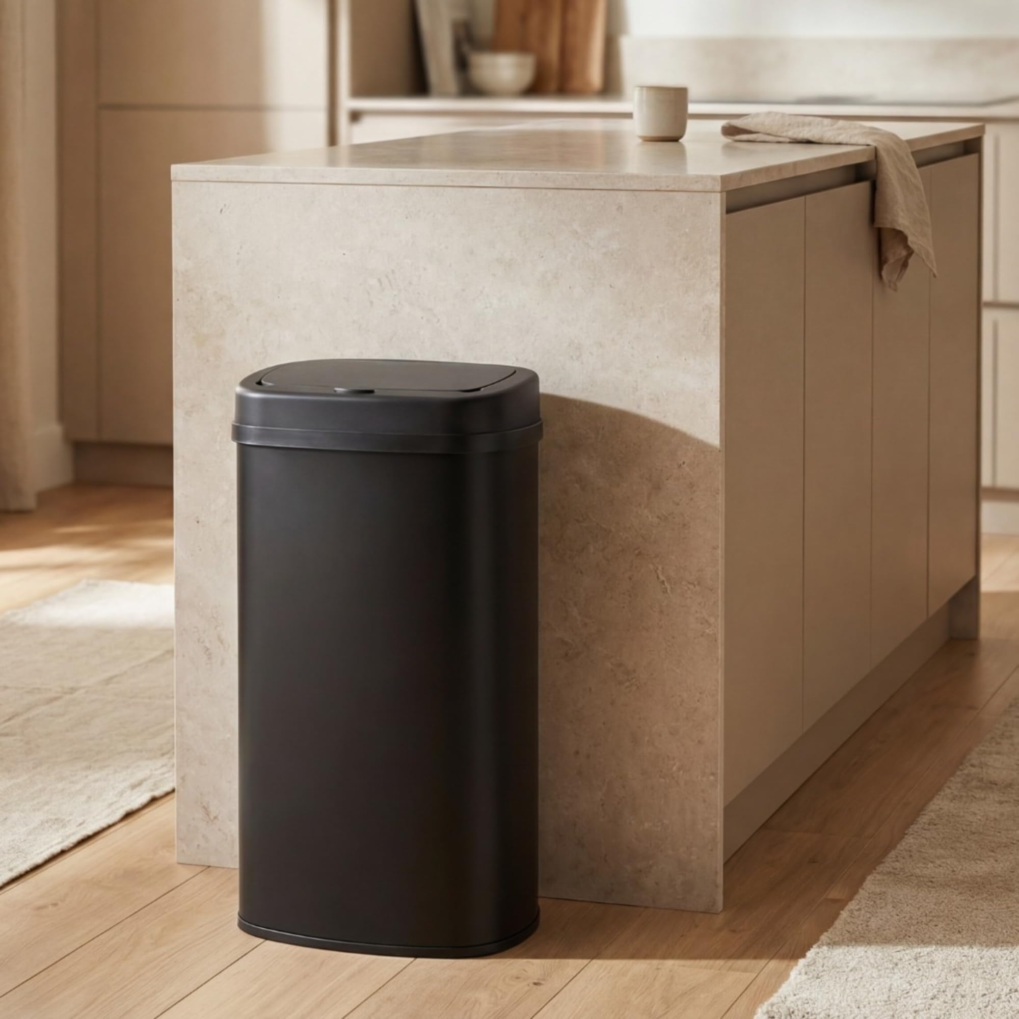 Bayt Cubo De Basura De Cocina De 60 L En Negro Con Tapa Táctil - Cubo Grande Para Residuos Y Basura Para Reciclaje | Cubo De Basura Rectangular Con Sellado Antiolor Para Dormitorio, Baño Y Oficina