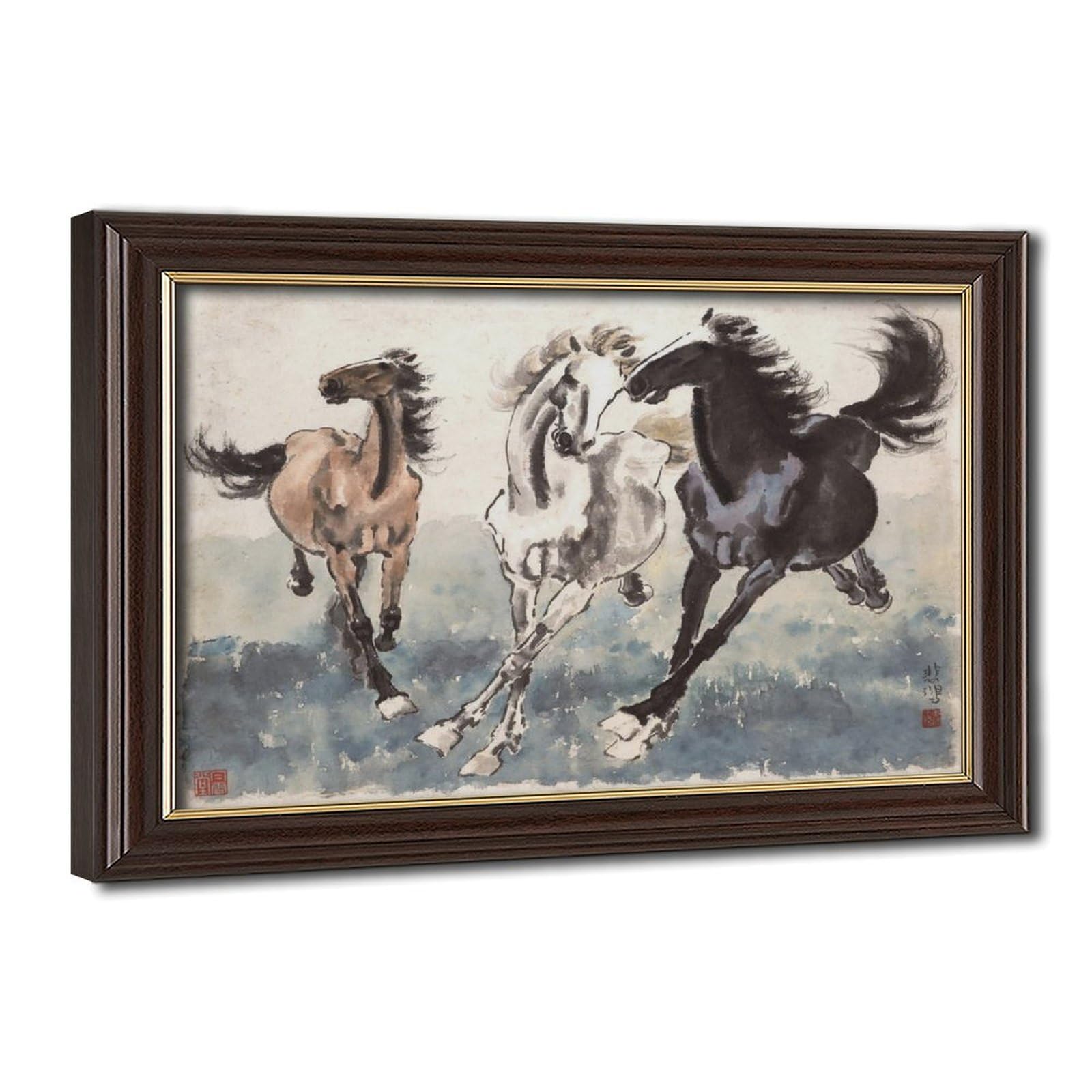 WCYB Three Galloping Horses by Xu Beihong Posters Prints Canvas Deco Paintings Wall Art Hangable Frame 12" L X 18" W