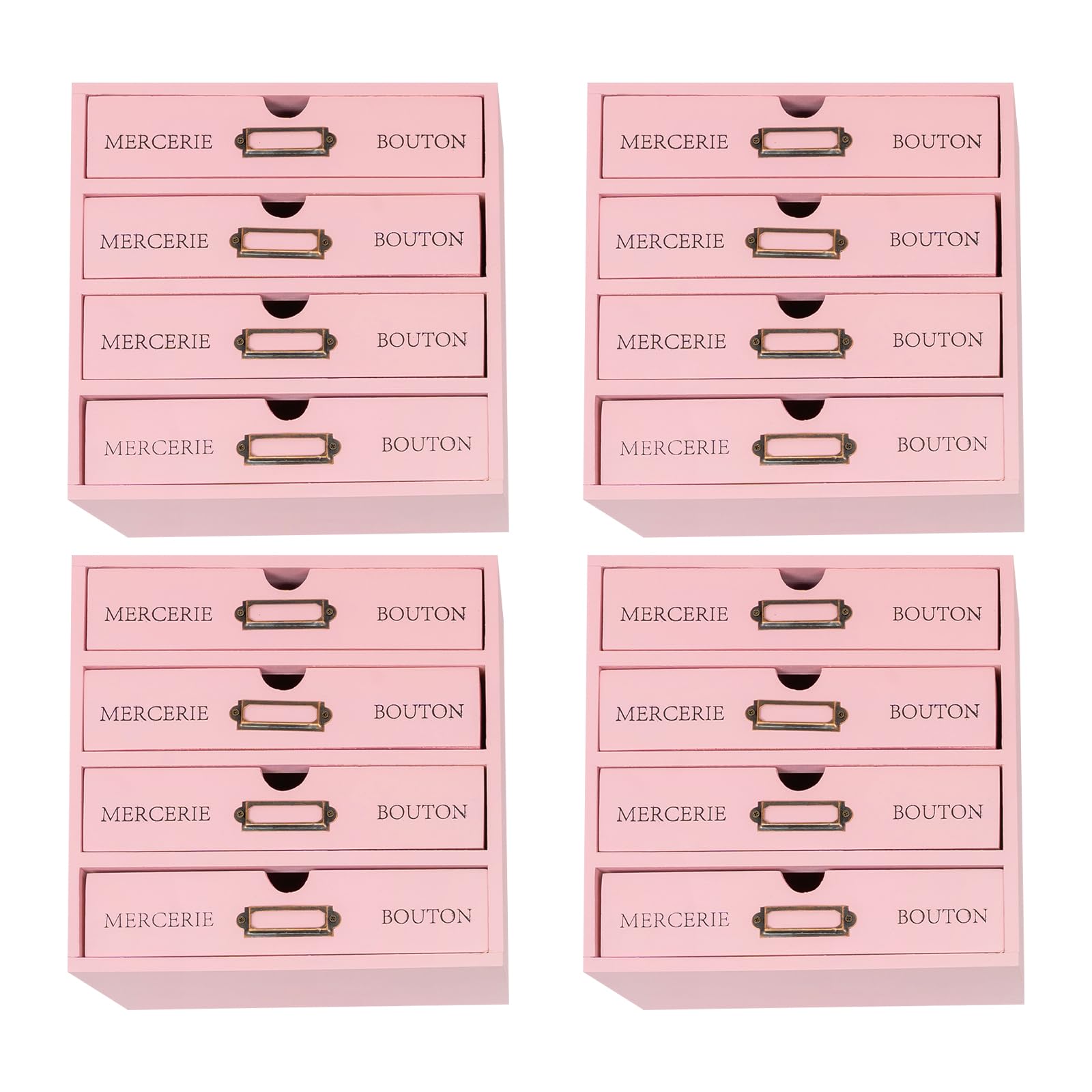 HAPPCUCOE 16-Drawer Wooden Storage Box, 4-Slot Wooden Desk Drawer Unit,Filing Cabinet for Classrooms, Schools, Study Rooms, Offfcie (Pink)