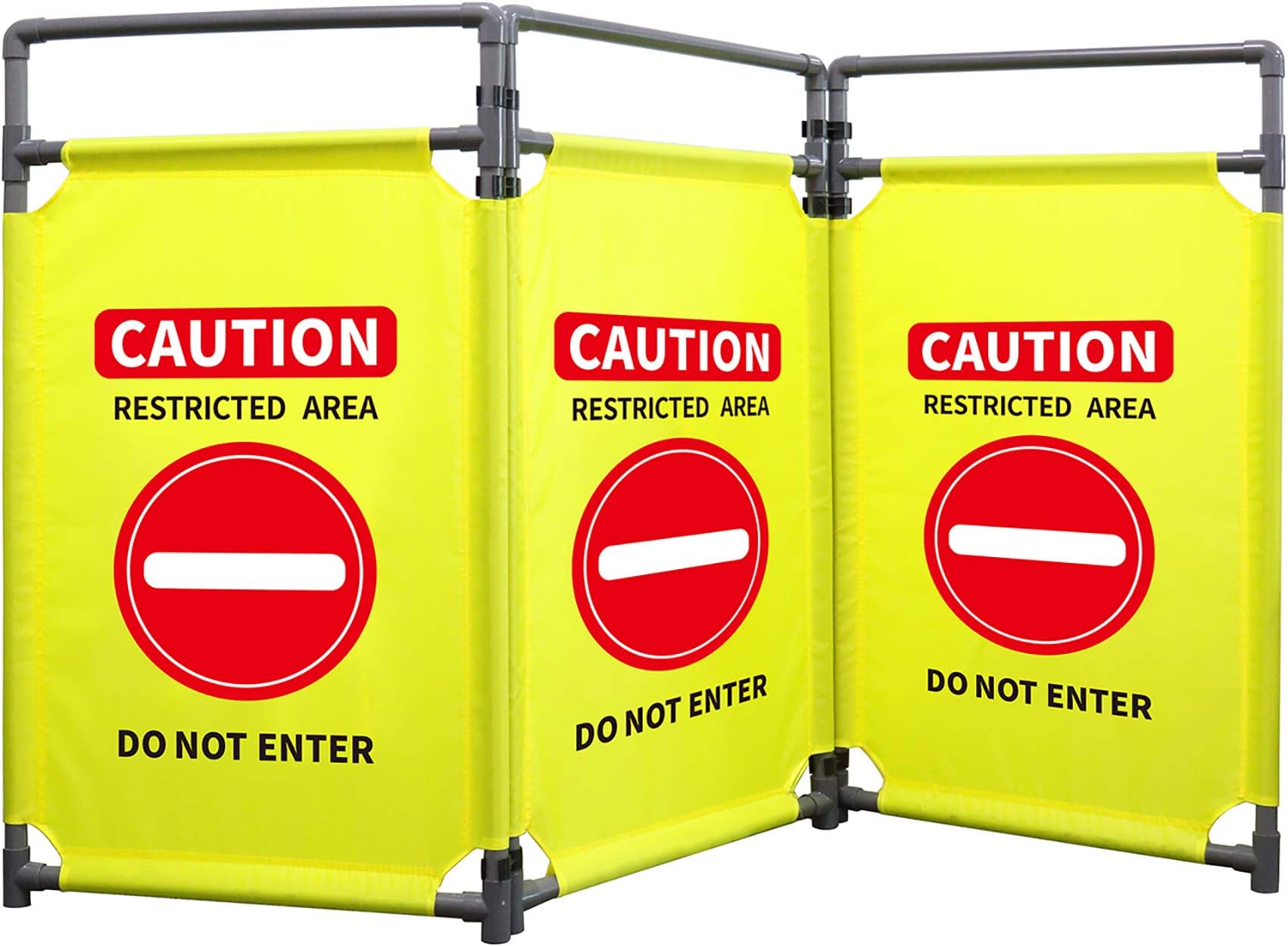 3 Panels Safety Barricade 5.8FT Foldable Security Sign Barrier Gate with Heavy Duty PVC Frame High Visibility Caution Symbol Crowd Control Restricted Area Pedestrian Barricade (Yellow-1)