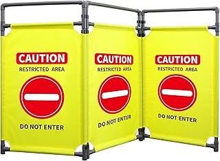 3 Panels Safety Barricade 5.8FT Foldable Security Sign Barrier Gate with Heavy Duty PVC Frame High Visibility Caution Symbol Crowd Control Restricted Area Pedestrian Barricade DO NOT Enter Yellow