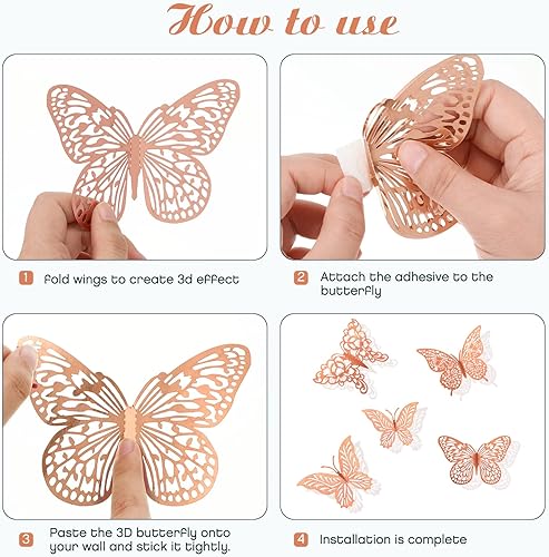 Miniatura 4 de Decoración de pared de mariposa dorada 3D de 3 tamaños y 4 estilos, decoraciones de fiesta de mariposas, decoraciones de pasteles, calcomanías