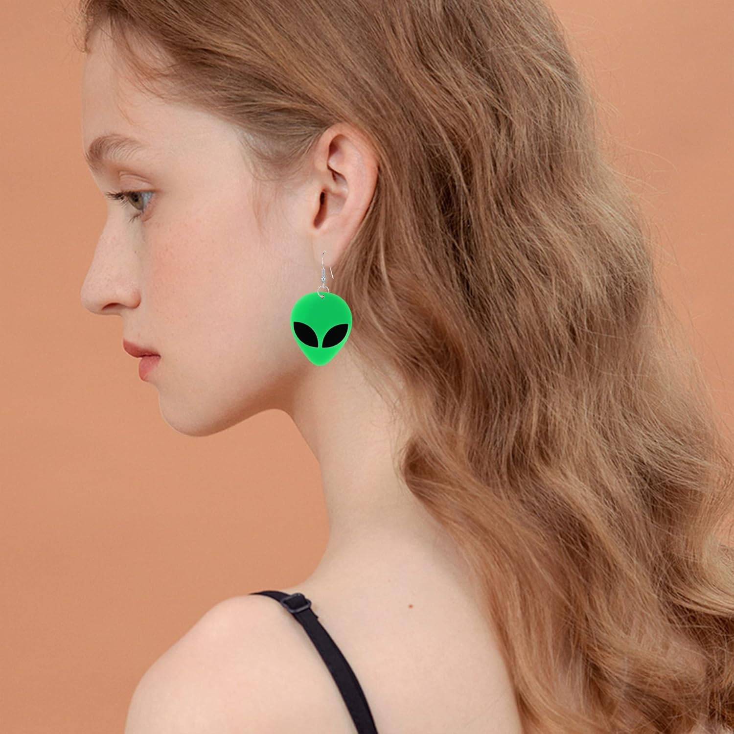 Acrylic Punk Green Alien Face Dangle Earrings Big Eye Space Aliens Statement Drop Stainless Steel Rave Earrings - Image 3