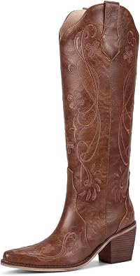 wetkiss Knee High Cowboy Boots for Women, Stable and Comfortable | Western Style,Cowgirl Boots,Versatile,Pull On,Various Occasions,Non-slip Sole,Bohemian Rural Style