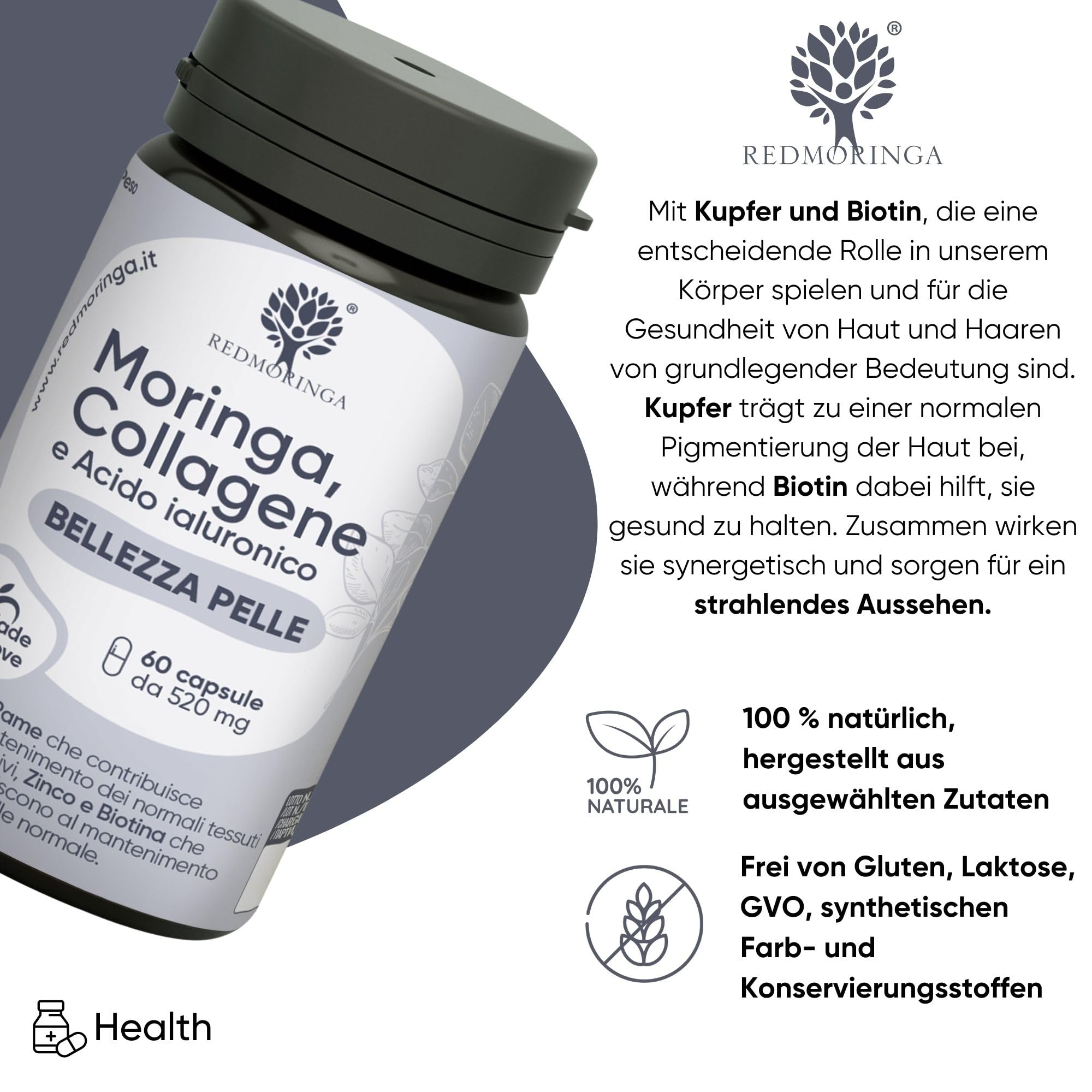 Geschenkset für Damen, komplettes Hautpflege-Set auf Basis von Moringa Bio | mit Gesichtscreme, Anti-Faltenserum, Kollagen-Ergänzungsmittel | Geschenkidee für Damen RedMoringa Hautpflege-Set |
