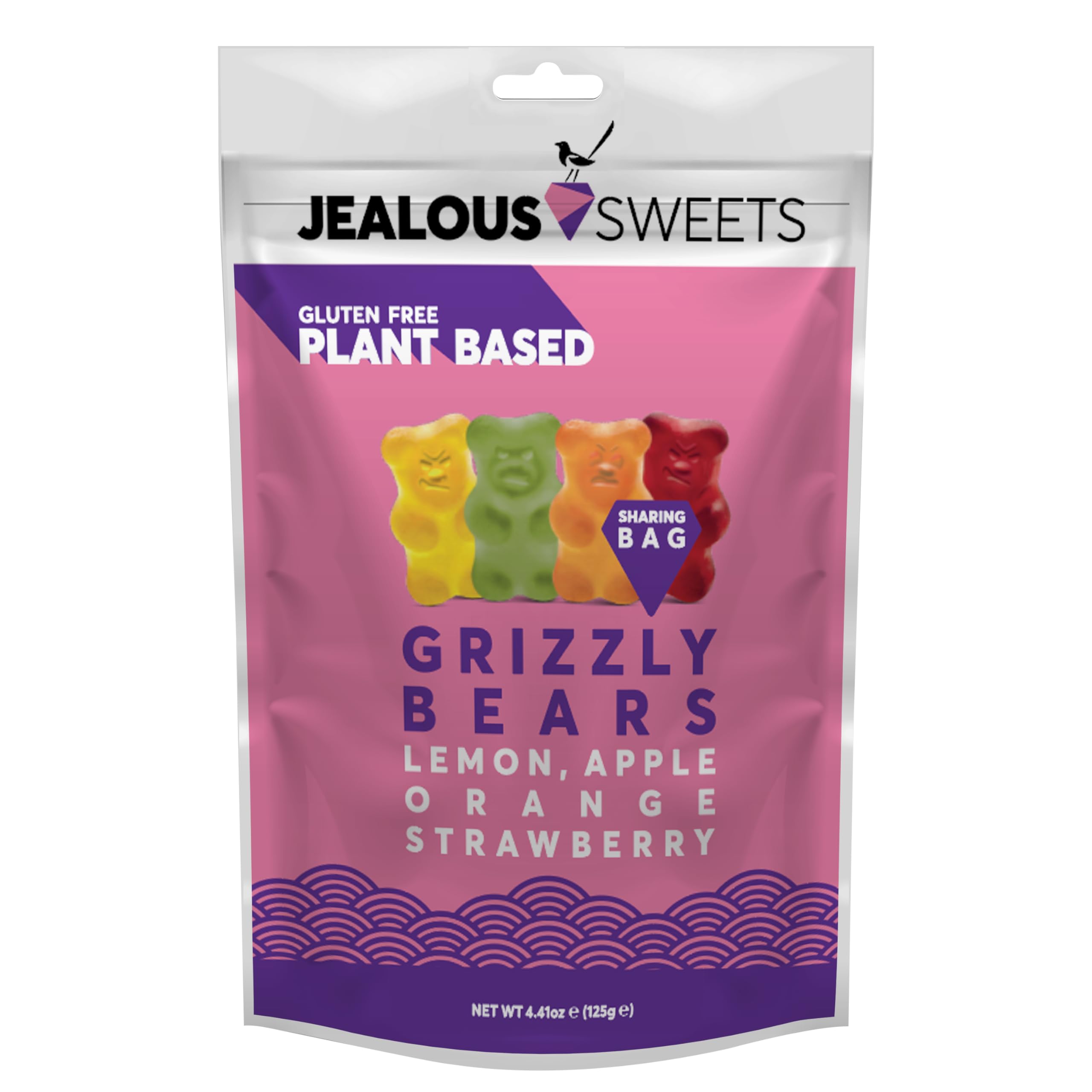 JEALOUS SWEETS Lemon Apple Orange Strawberry Gummy Grizzly Bears (1 x 125g Share Bag) Vegan Gluten & Dairy Free Gummies. Tasty Natural Fruit Chewy Treats. No Artificial Colour, Gelatine Free Gums
