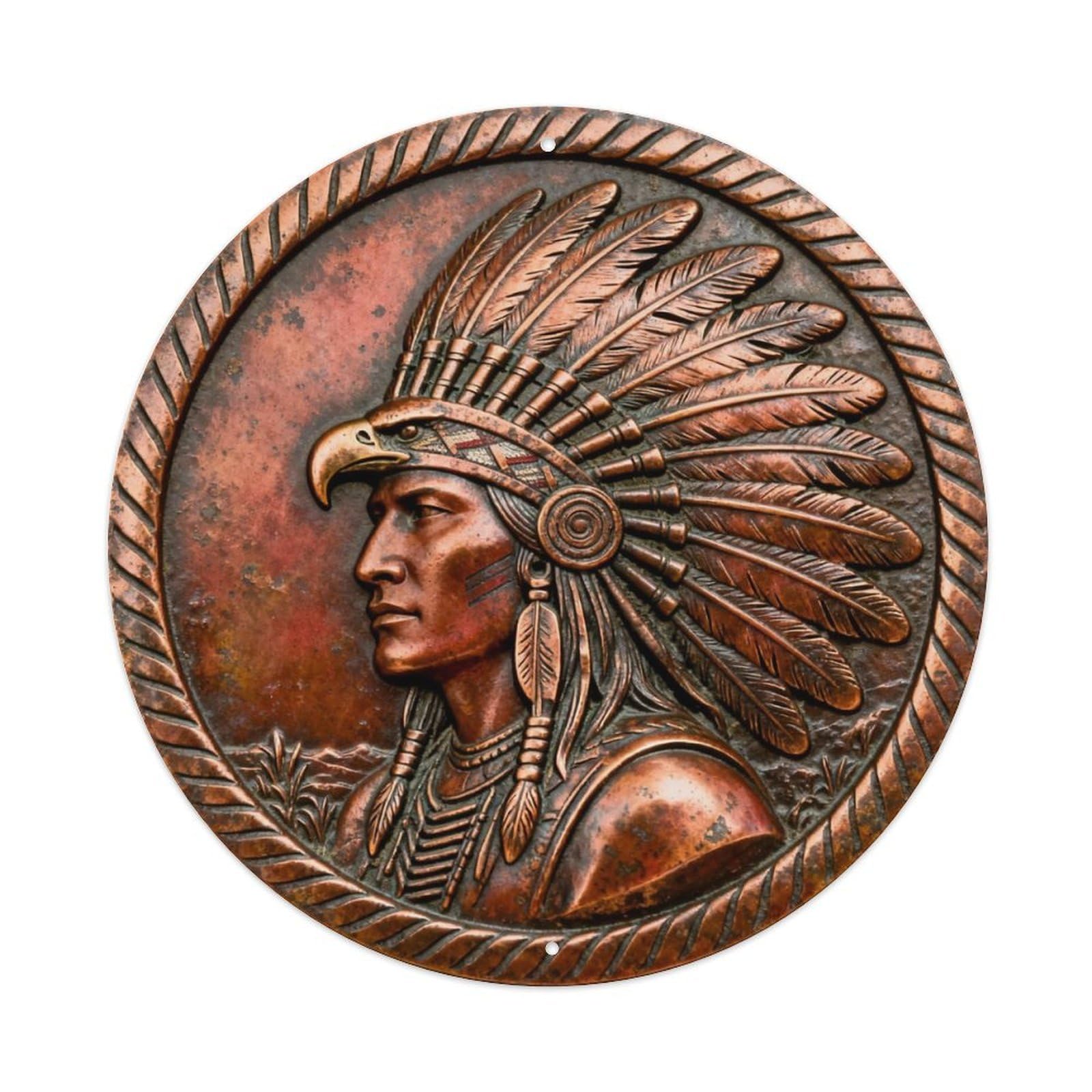 Native Eagle Feather Warrior Metal Tin Sign Plaque