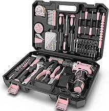 Sundpey Complete Tool Box 206 Pieces, Drill Driver Battery 12 V for Tightening/Loosening Screws, Complete Tool Set for Home and DIY Repairs, Rose