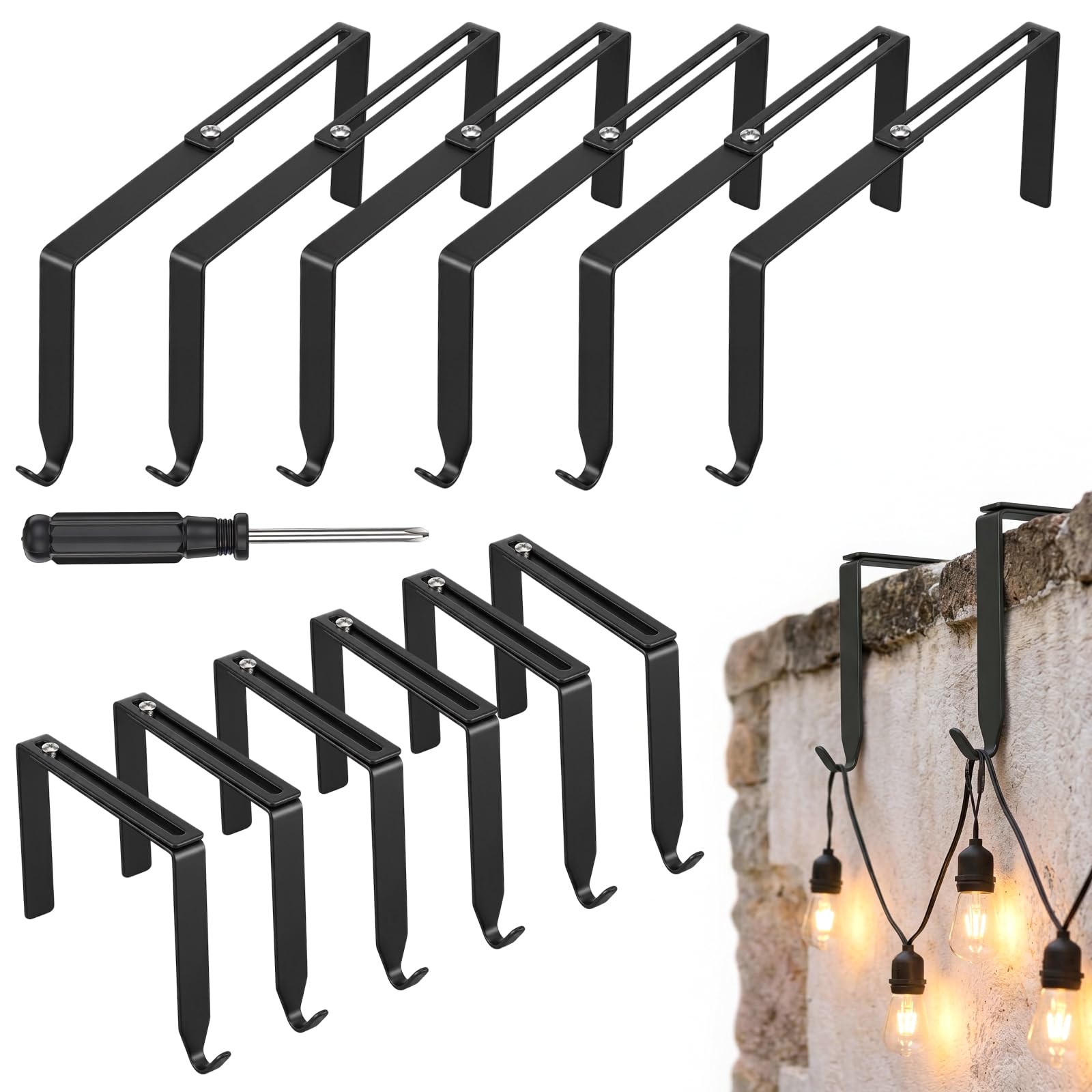 Photo 1 of 12 Pack Adjustable Outdoor Light Hooks (3.5-6.3 Inch, Black)