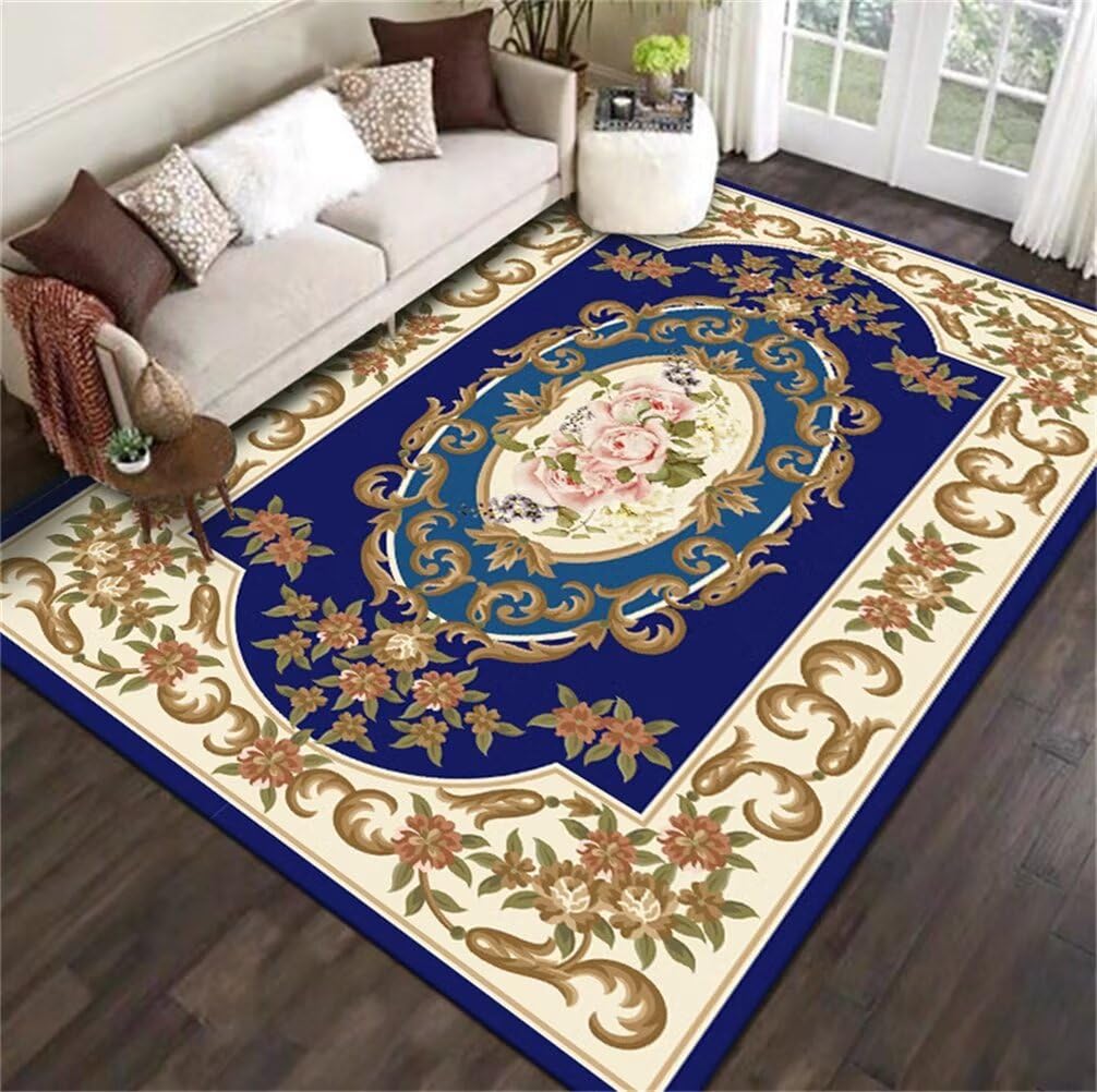 Tapis de chambre lavable doux motif floral vintage bleu 70x140