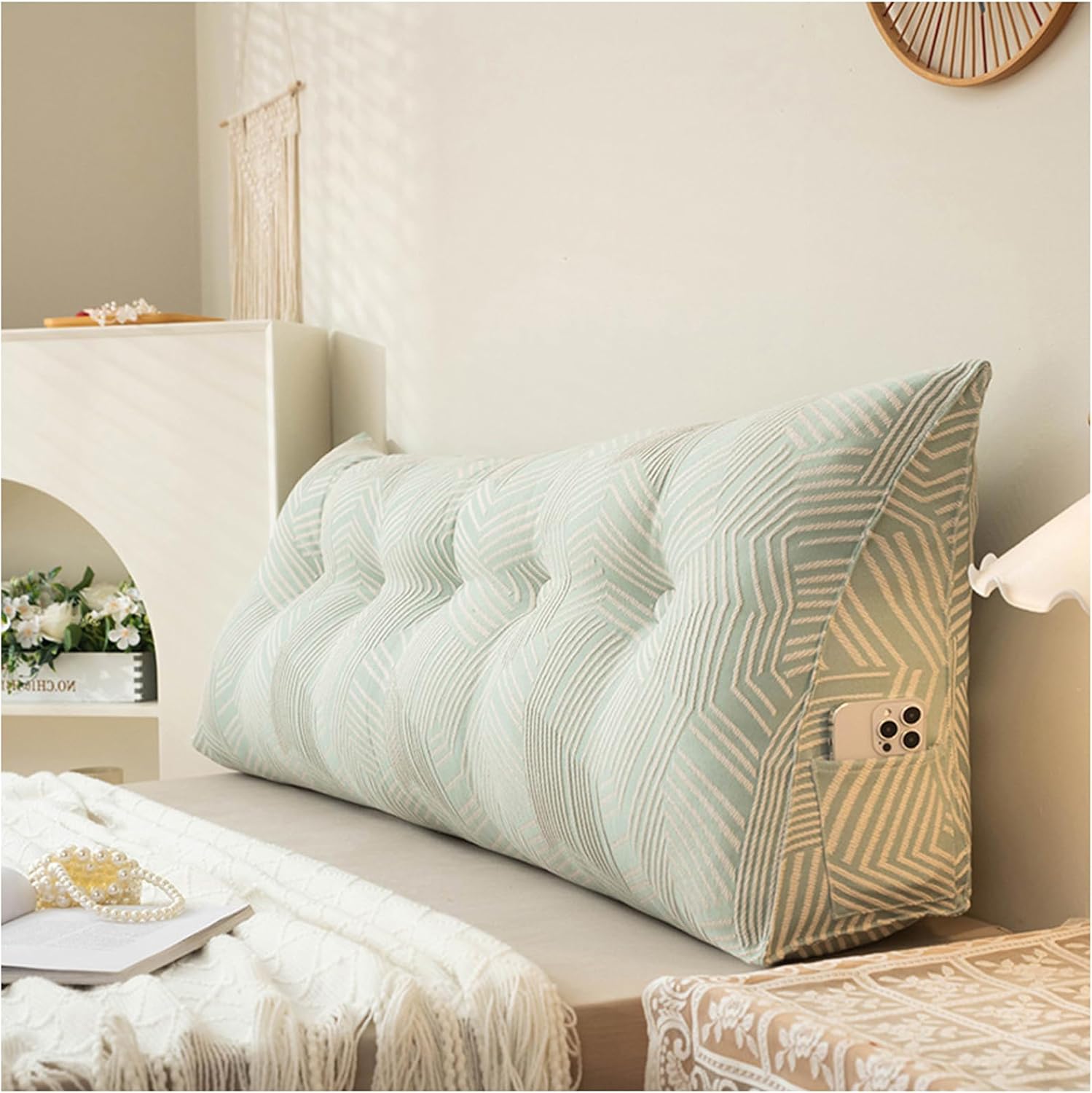 Large Headboard Wedge Pillow Bed Reading Pillow for Headboard, Triangular Wedge Pillow Headboard, for Sitting in Bed-Backrest Positioning Support Pillow,G,120cm