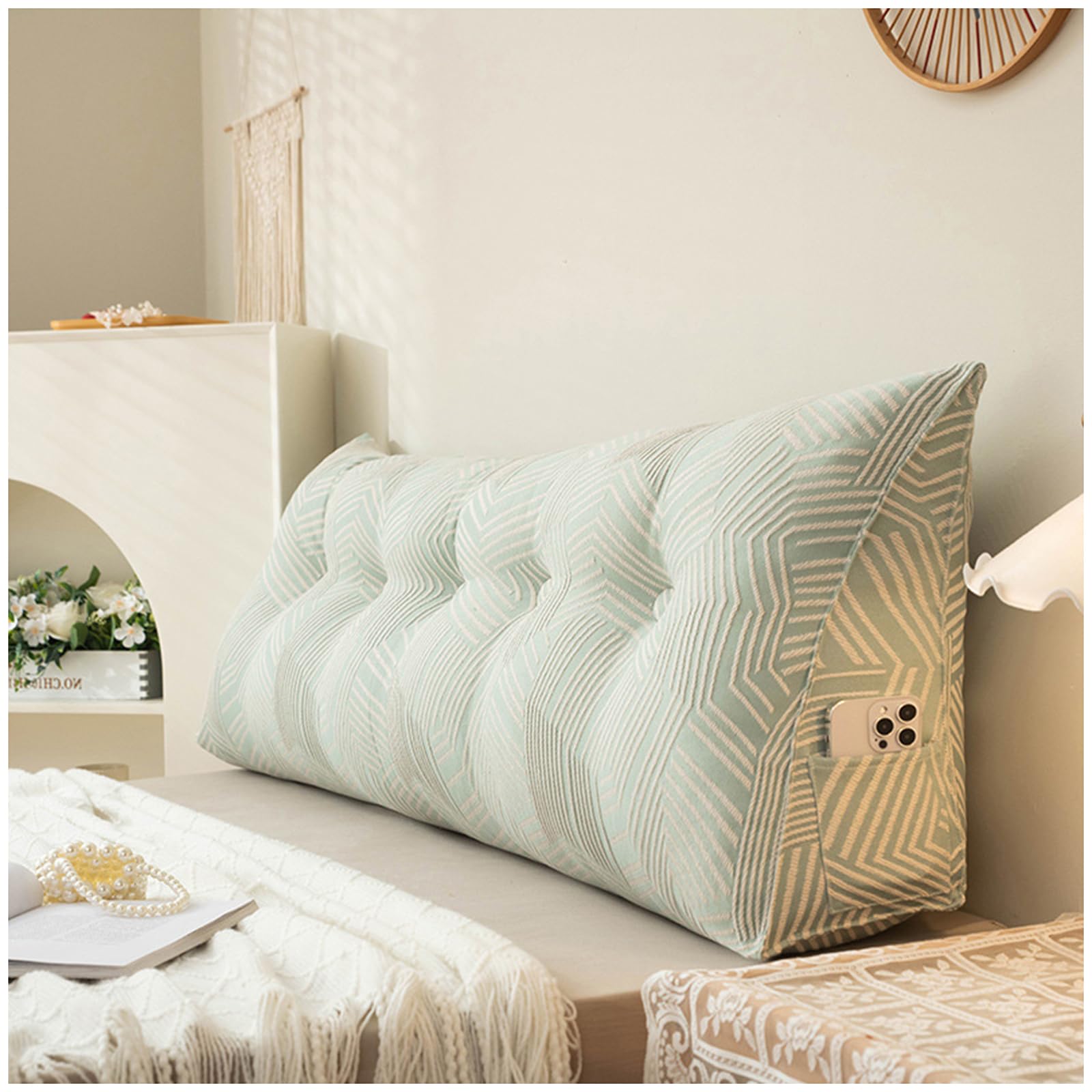 RDIAYDN Large Headboard Wedge Pillow Bed Reading Pillow For Headboard, Triangular Wedge Pillow Headboard, For Sitting In Bed-Backrest Positioning Support Pillow,A,120cm