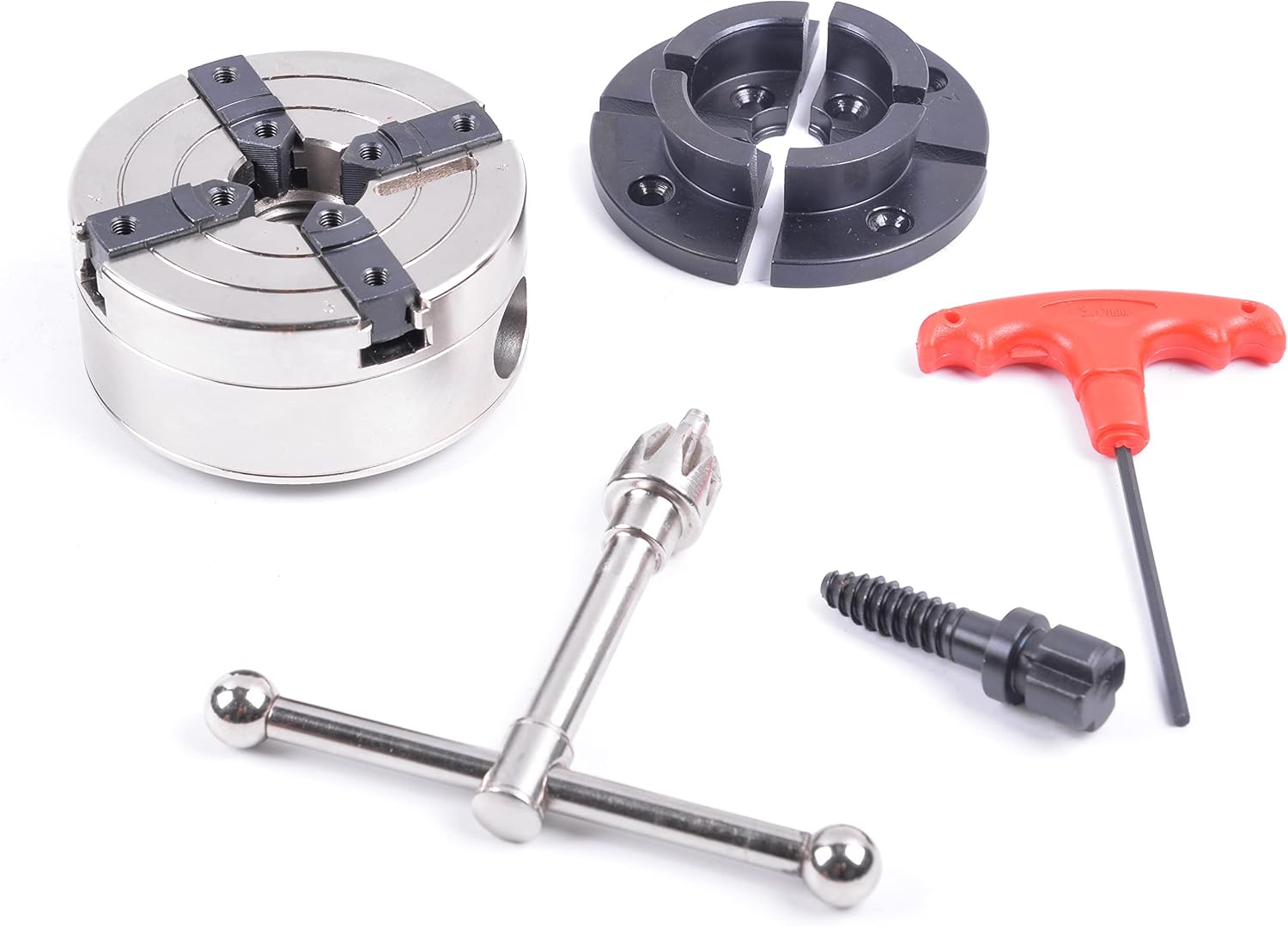 NAGU 10603 3.5-inch 4-Jaw Self-Centering Key Chuck Set with 1"x8TPI Direct Thread