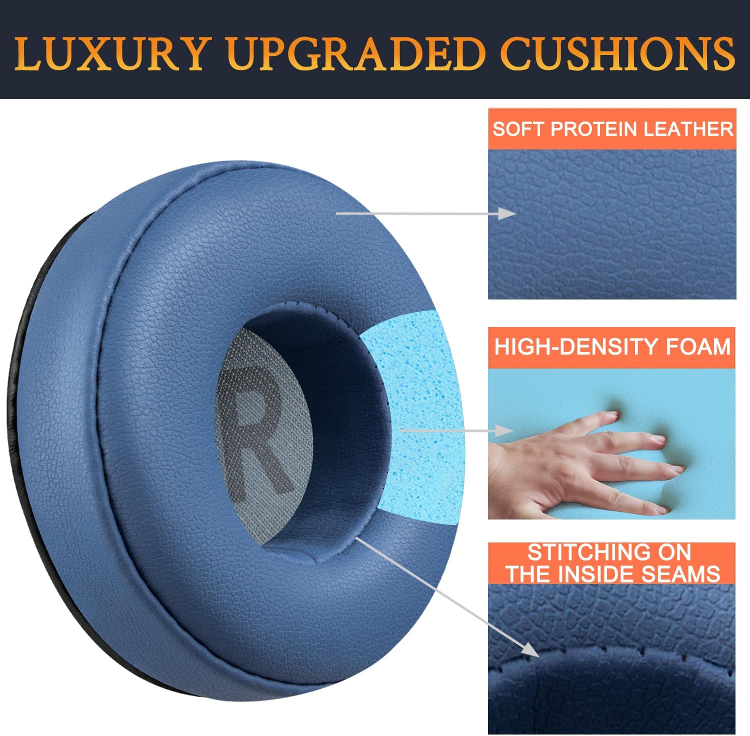 SOULWIT Earpads Replacement for Sony WH-CH500/CH510/CH520,MDR-ZX100/ZX110/ZX110NC/ZX220/XB200/ZX300/ZX330BT,MDR-V100/V150/V200/V250/V300/V400, Ear Pads Cushions for DR-BT101 - Blue - Image 3