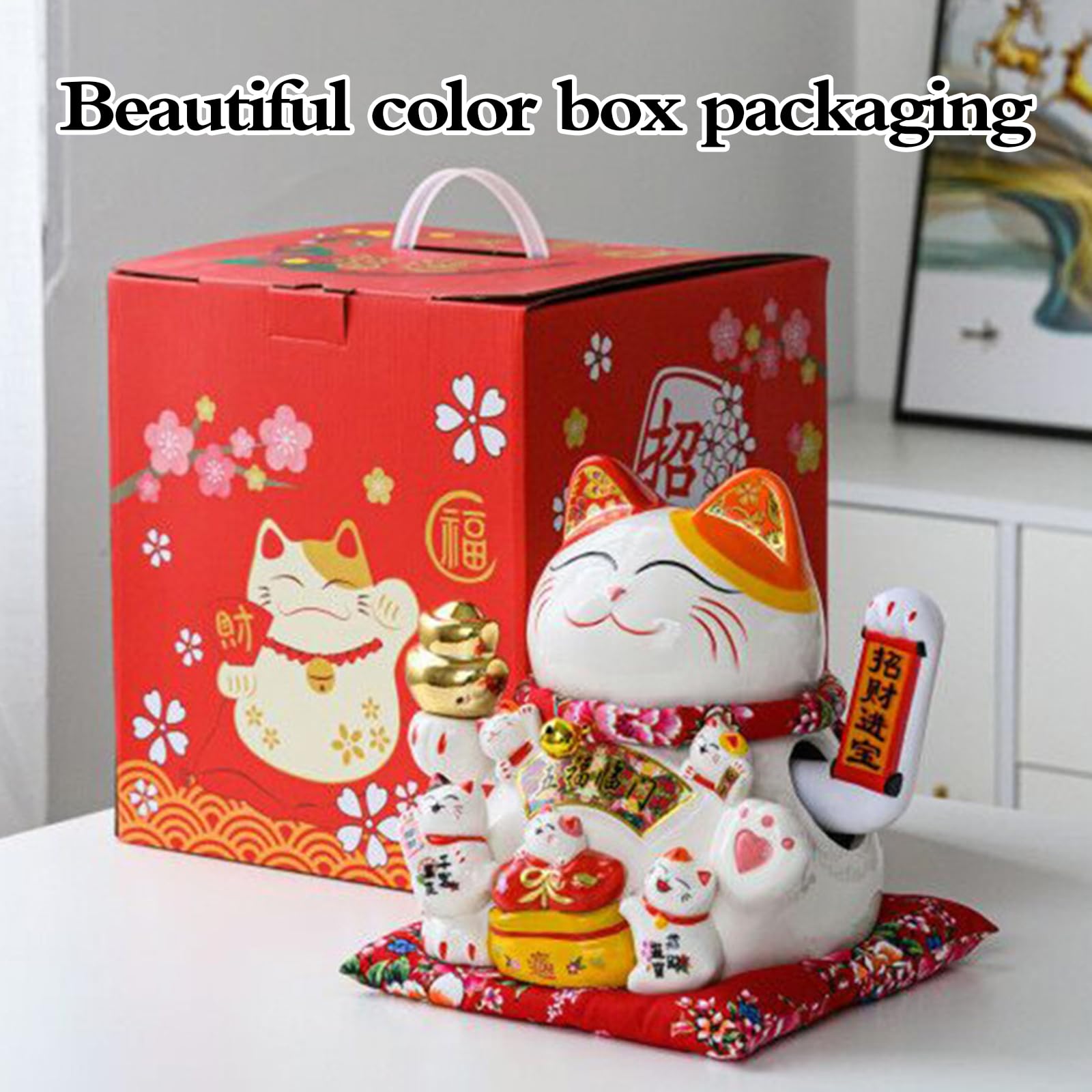 Gato De Suerte De CeráMica,Adorno De Gato De Bienvenida,Maneki Neko Gato Chino Suerte,Mano De Obra Exquisita,Adecuado para RecepcióN De Cocina,Restaurante