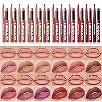 Vista 2 de Juego de 12 lápices labiales mate + bolígrafos delineadores de labios, kit de maquillaje de labios mate cremoso de larga duración, impermeable, a