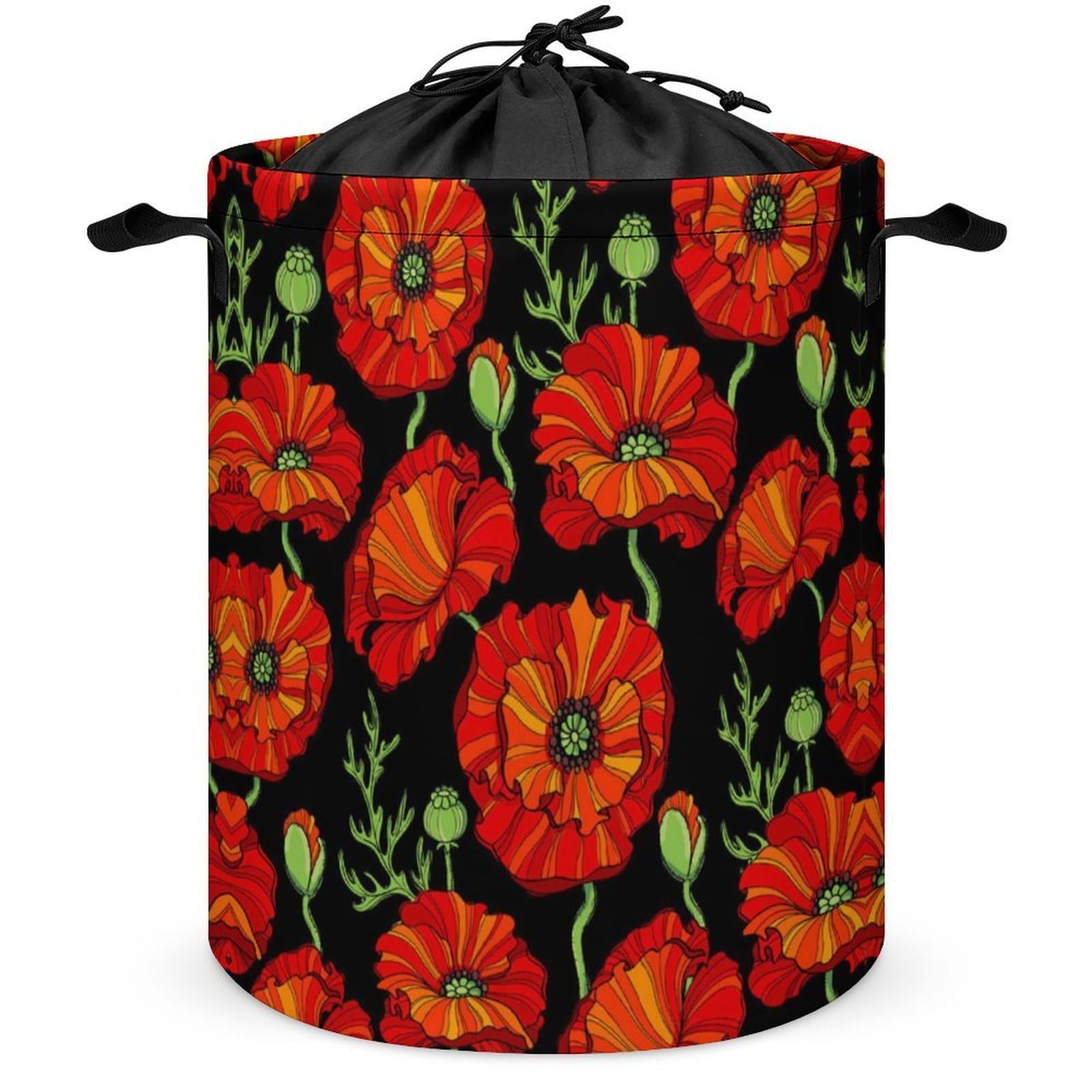 Wlntrophic Drawstring Laundry Hamper, Red Poppy Flowers Laundry Basket, Washing Basket with Handle