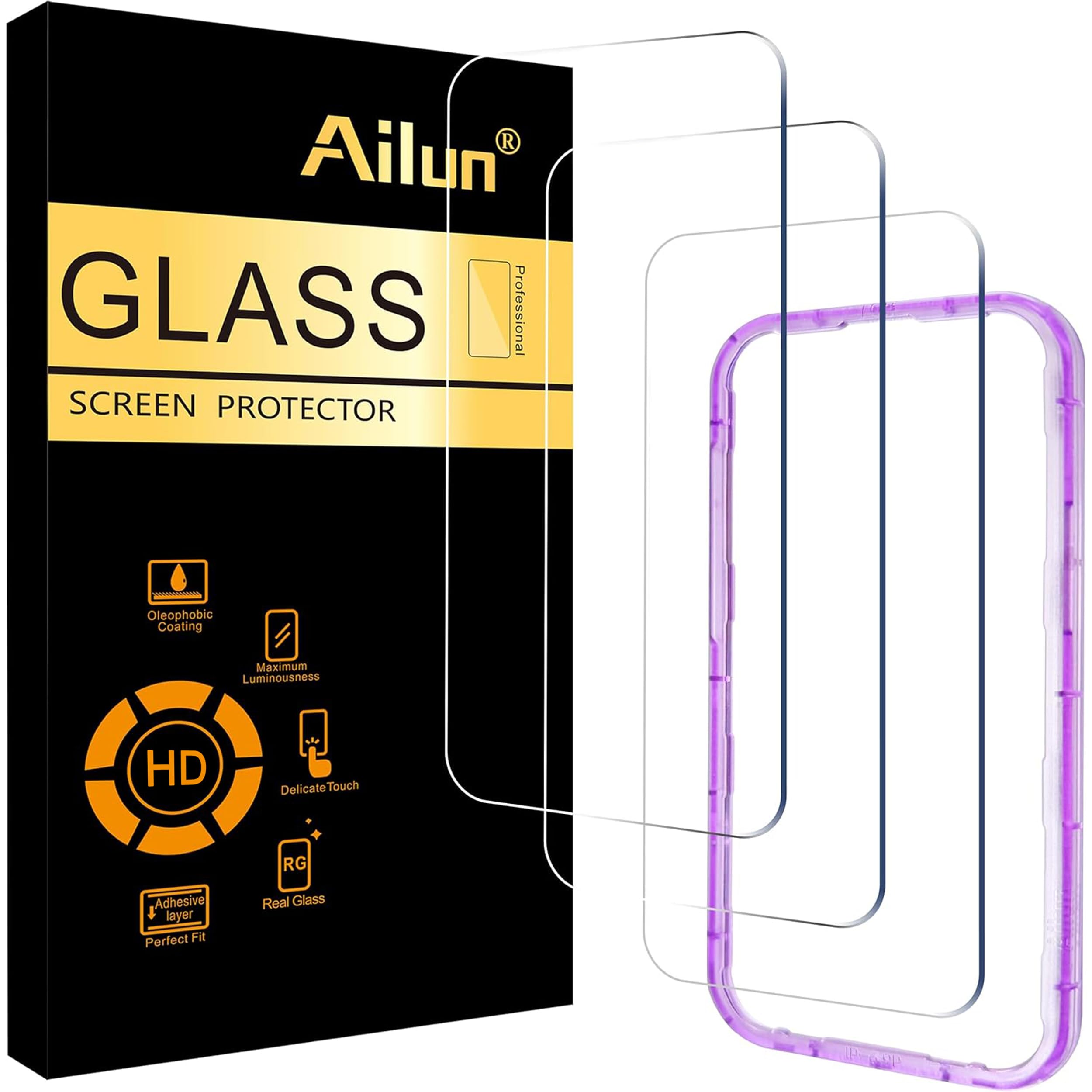 Photo 1 of Ailun 3 Pack Screen Protector for iPhone 17 Pro Max [6.9 inch] with Installation Frame, Tempered Glass, Sensor Protection, Dynamic Island Compatible, Case Friendly