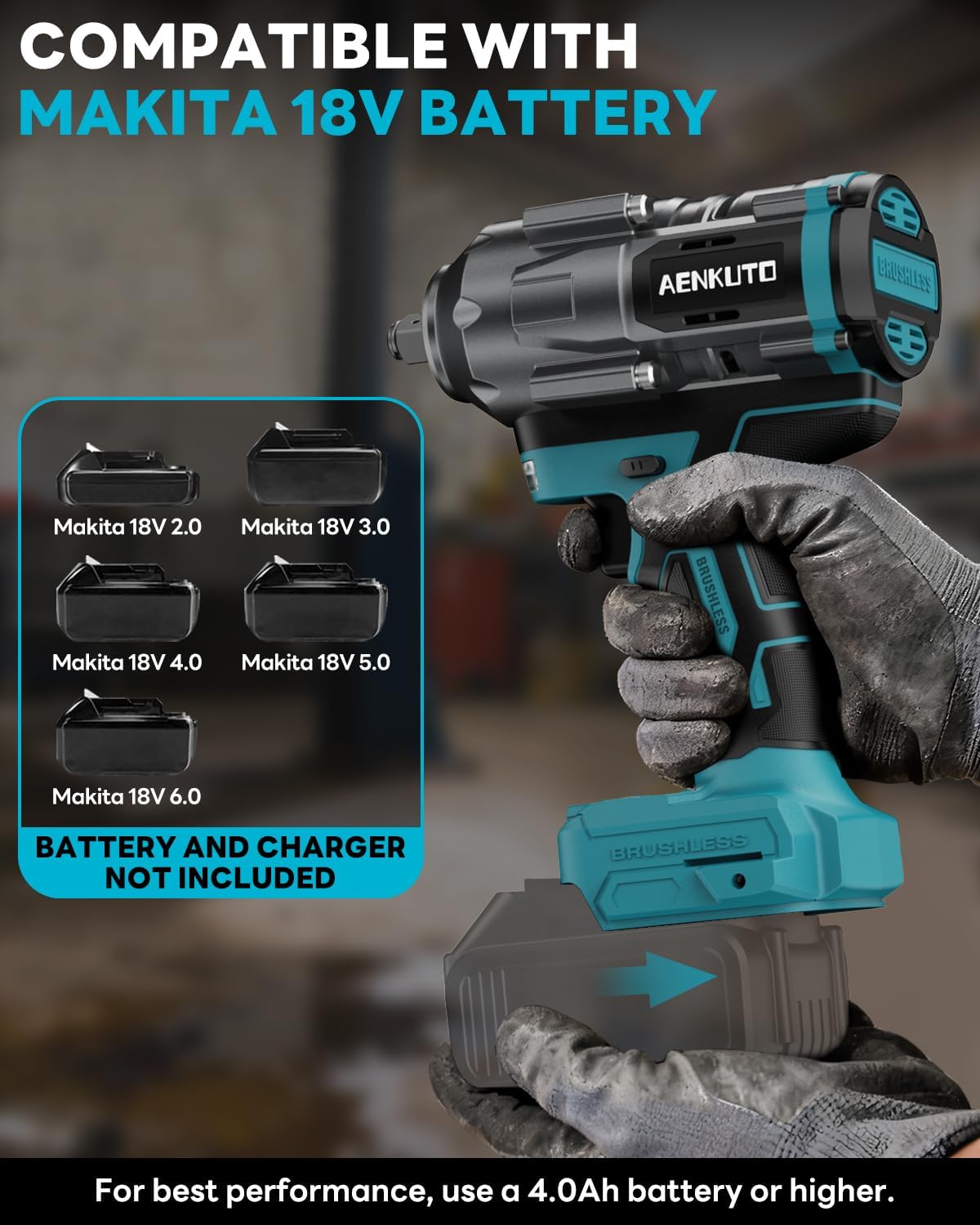 Cordless Impact Wrench for Makita 18V Battery,1500Nm (1106 Ft-Lbs) 1/2" Brushless Impact Gun, LED Work Light, 3-Speed High Torque Power Tool for Tire Removal, Rusted Bolts (No Battery)