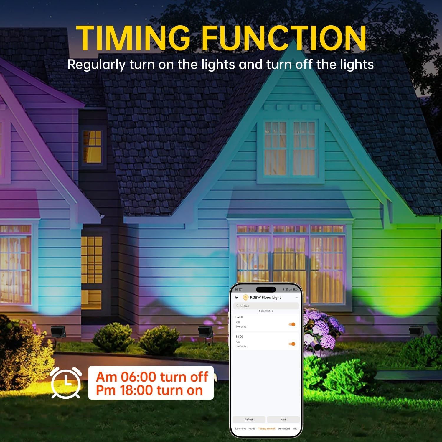 LED Flood Light Outdoor, 80W RGB Color Changing Smart Floodlights 2700K 8000LM Warm White & 16 Million Colors, RGBW Stage Lights with APP Control, 43 Modes, Grouping, Timing, IP66 Waterproof (2 Pack)