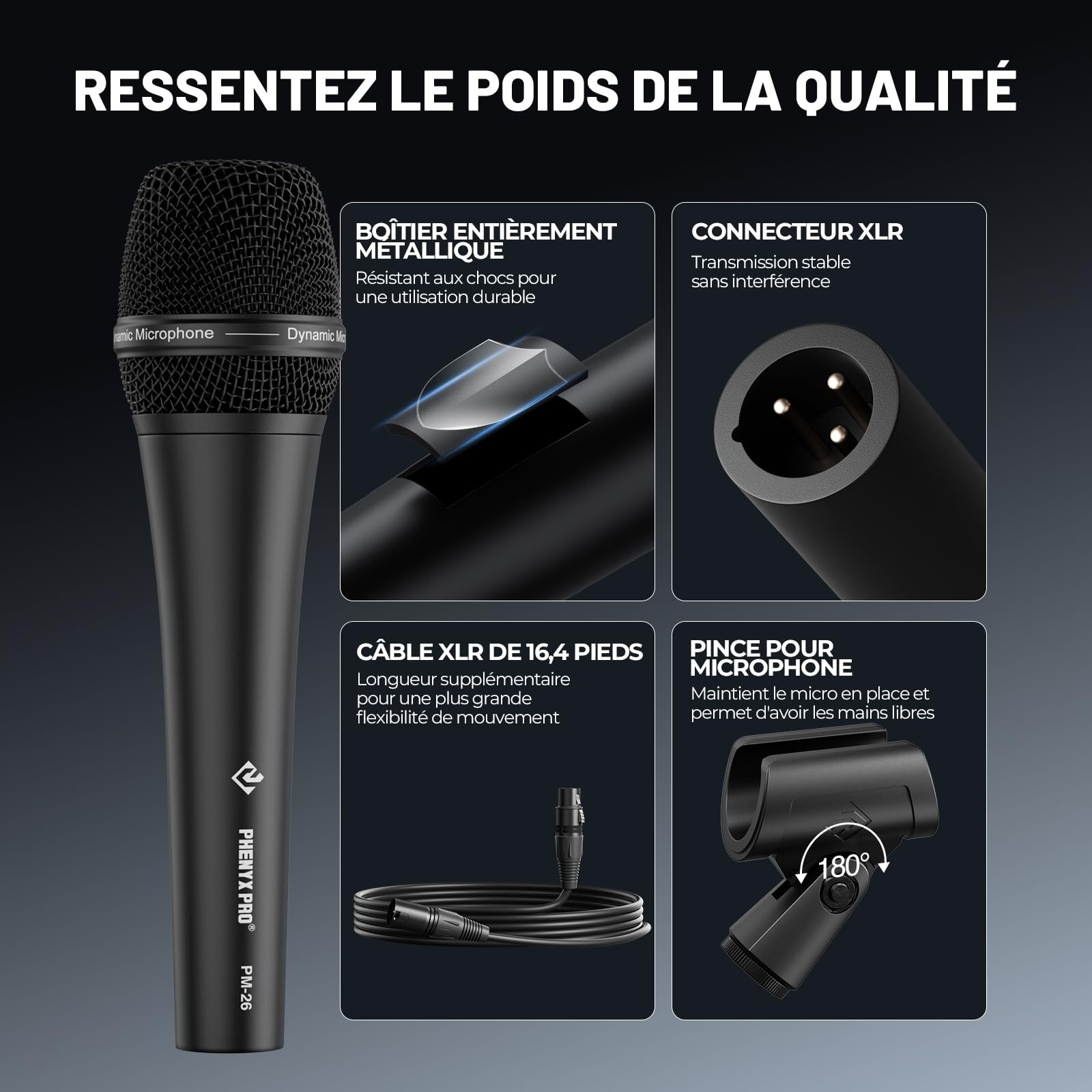 Phenyx Pro Micro Vocal Dynamique Supercardioïde XLR PM-26