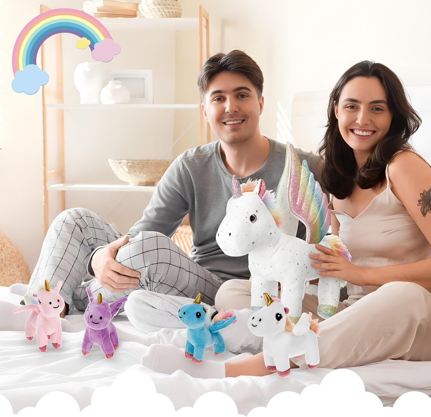 5 Pcs Fly Unicorns Plush Toy Gift Set 15.7" Mom Unicorns with 4 Cute Babies Stuffed Animal in Zippered Back Nurturing Plushies Toy Set for Kid Adults Birthday Party Favors Gifts - Image 6