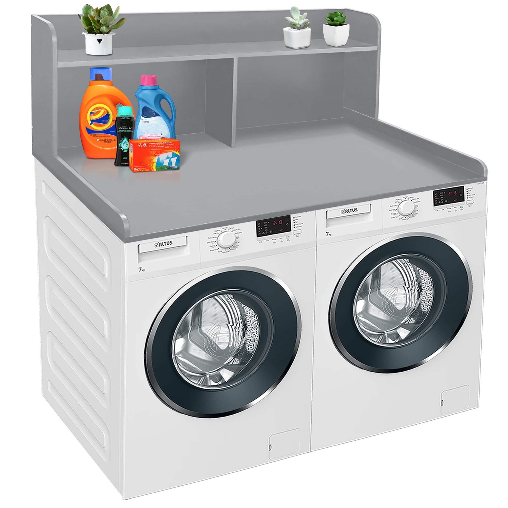 Royxen 2-Tier Washer Dryer Countertop,19.5"H Wood Washer and Dryer Topper with Storage Shelf,Laundry Countertop Over Washer Machine, Universal Fit for