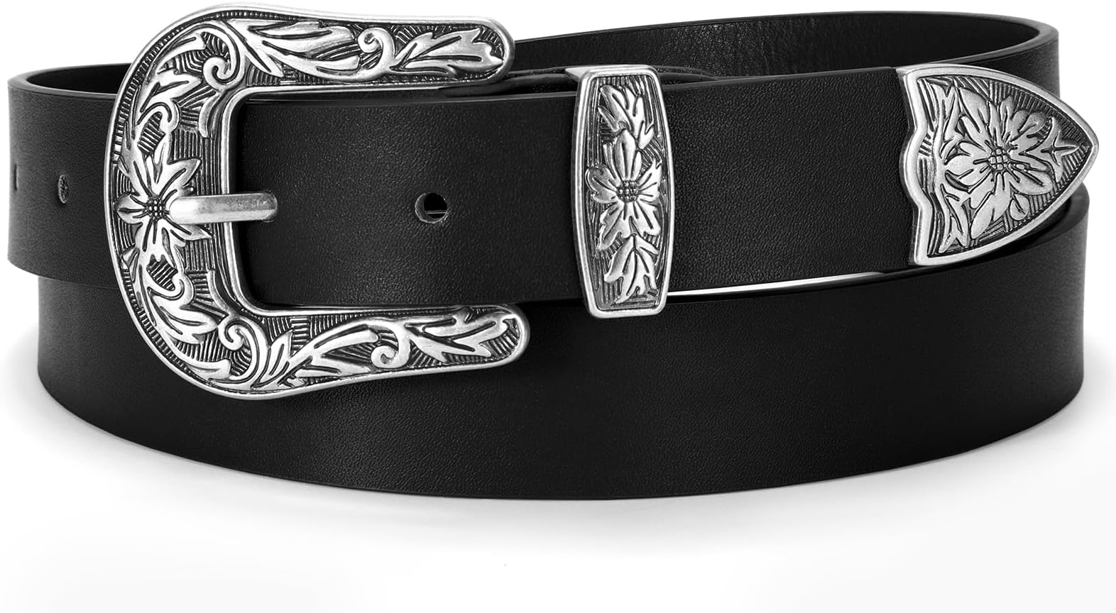 Western Leather Belts for Women with Vintage Metal Buckle Belt