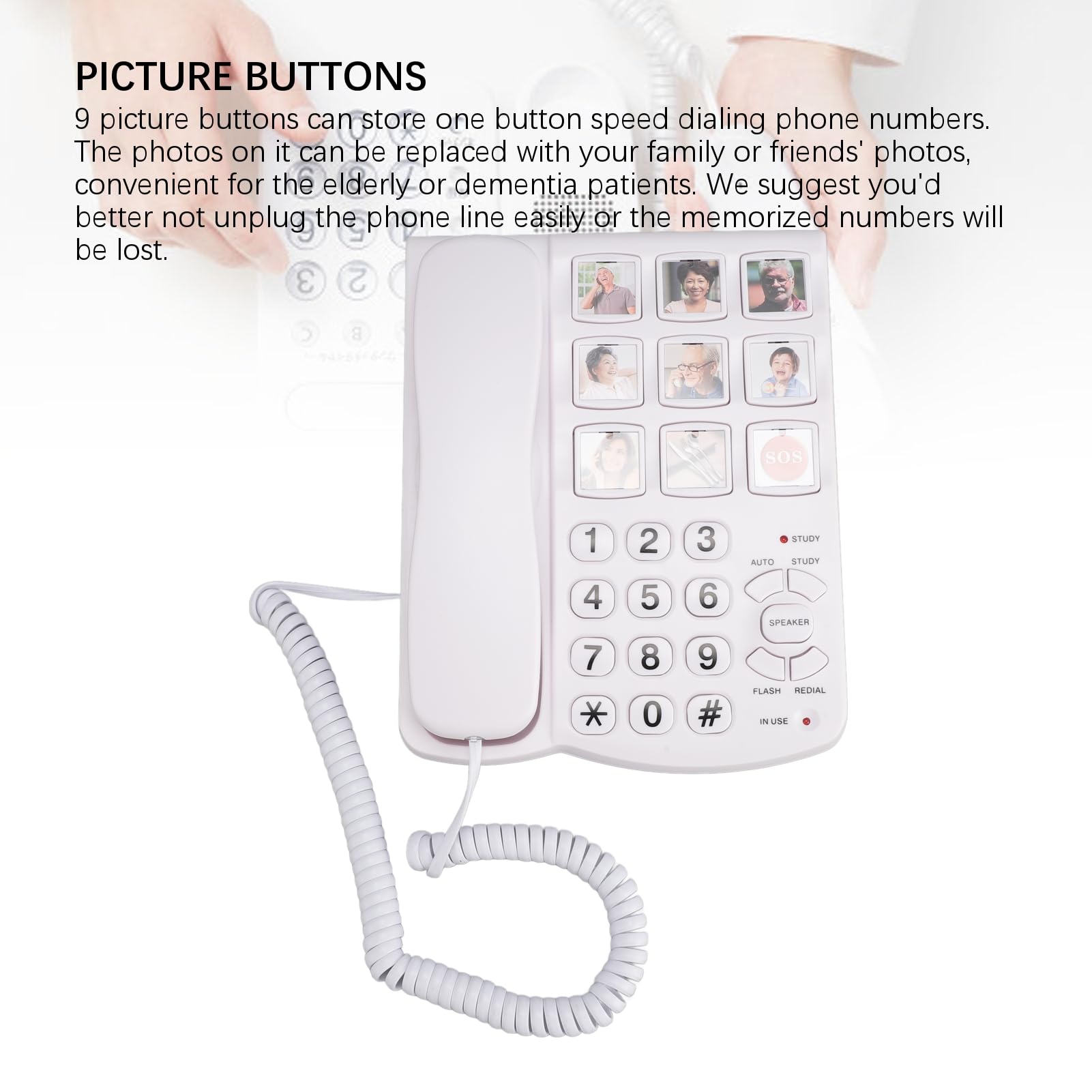 Yctze Big Button Telefono per Anziani con Composizione SOS, Pulsanti di Immagine, Volume e Funzione Senza Mani - Ideale per Ipovedenti